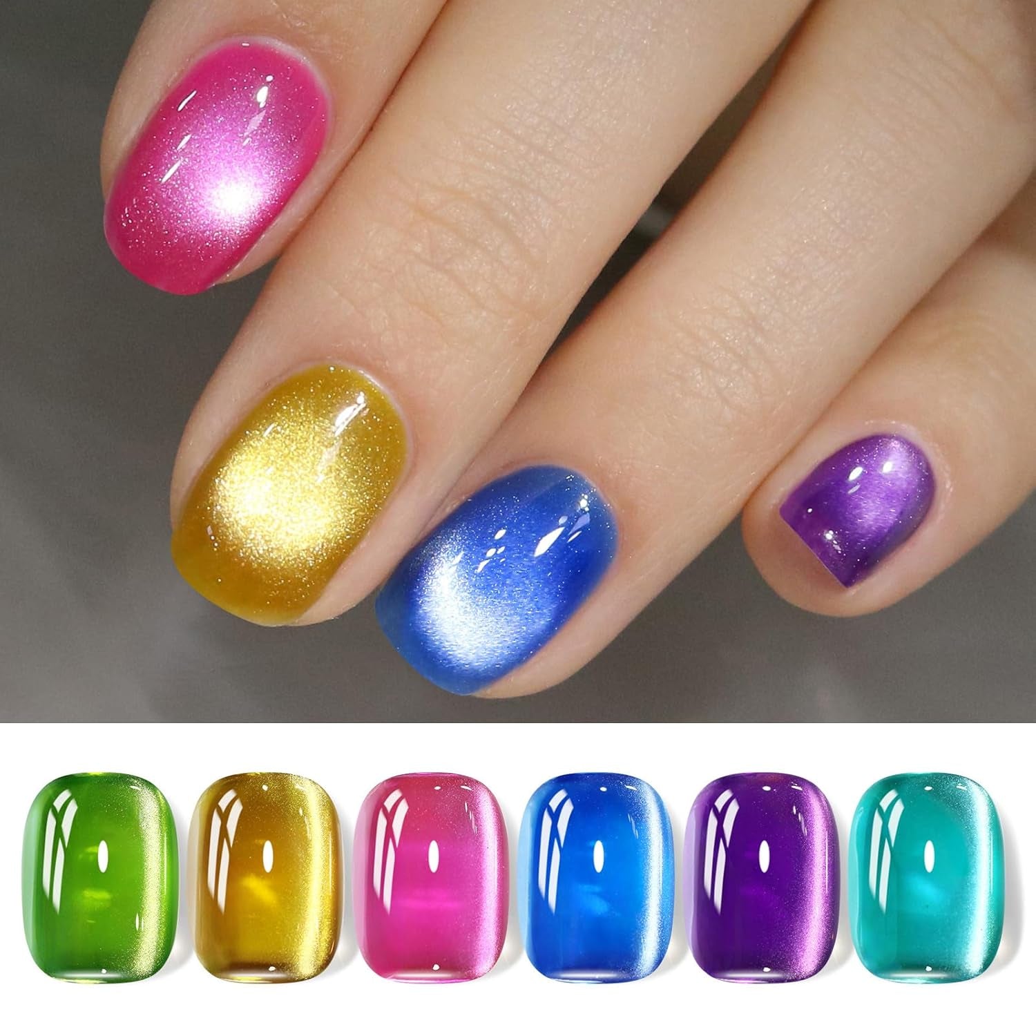 Cat Magnetic Gel Nail Polish 9D Chameleon Holorgraphic Cat Magnetic Eye Gel Polish Glitter Gel Polish Set 6PCS