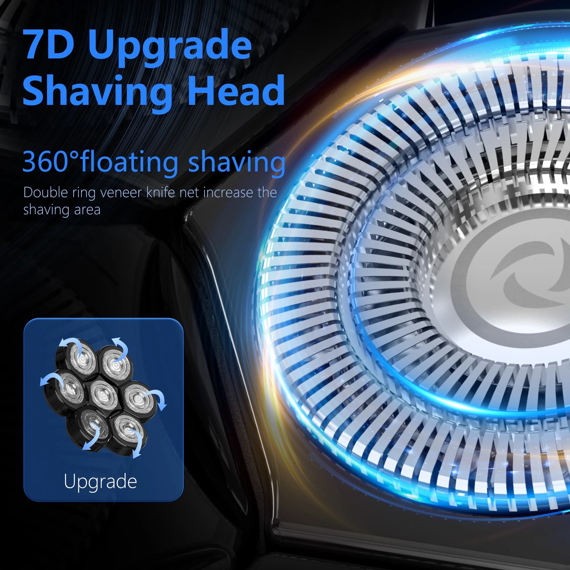 7D Floating Rotary Head Shaver for Bald Men, Cordless Electric Razor