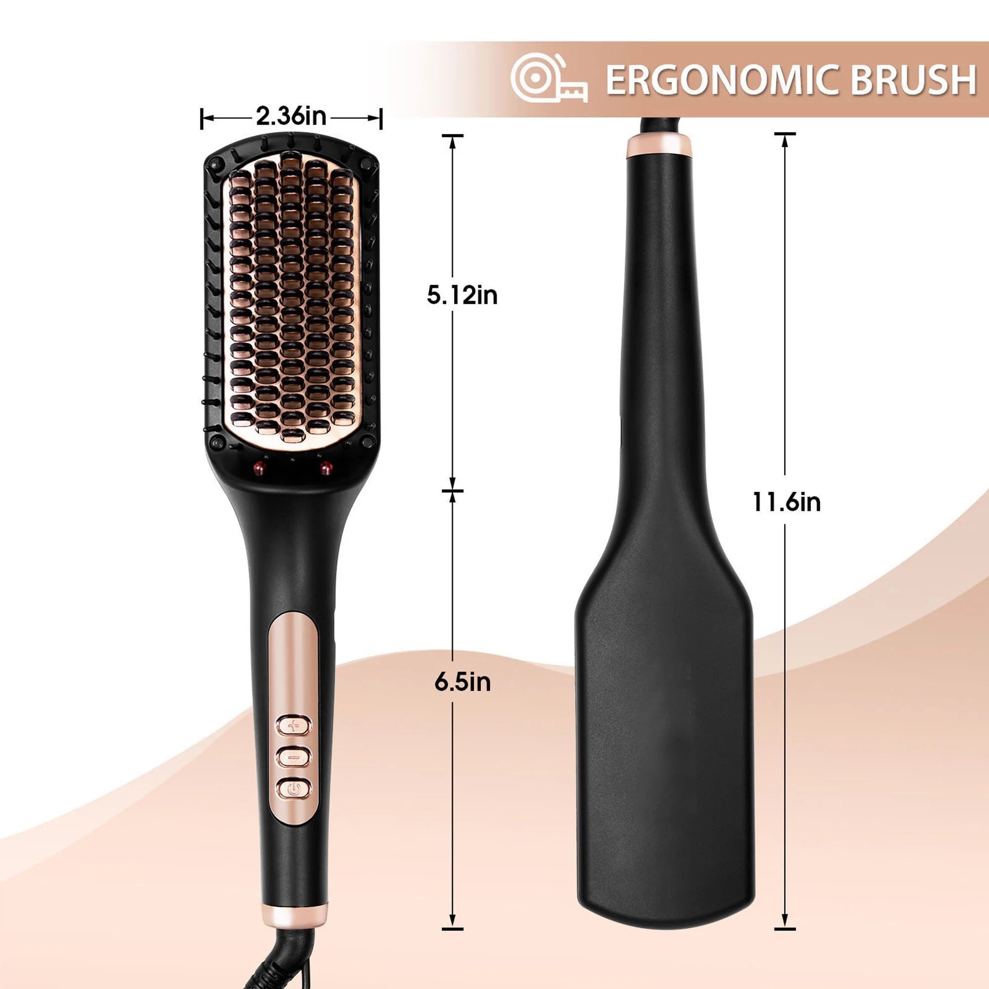 Hair Straightening Brush, Gold Ionic Hair Straightener Comb, Ceramic Coating