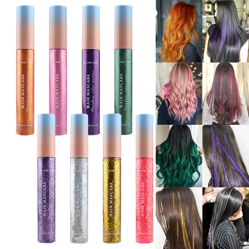 Colored Mascara Set, 8 Colors Waterproof Gift Set - Red, Pink, Purple, Blue, White, Black - Long Lasting, Voluminous Eyelash Mascara