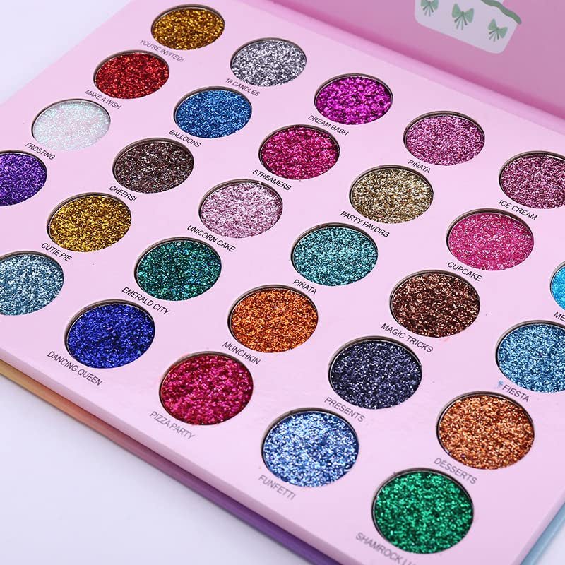 30 Colors Glitter Eyeshadow Makeup Palette Colorful Sparkly Eye Shadow Pallet + 1Pc Eyeshadow Brush Long Lasting Glitter Pressed Powder Palette