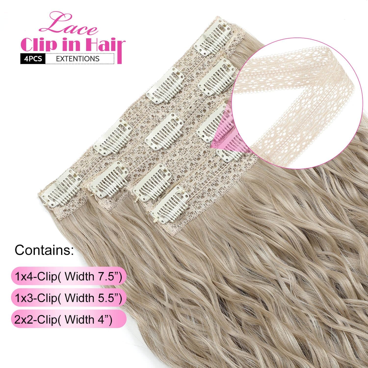 4Pcs Clip in Hair Extensions 20Inch Blonde Soft Invisible Hair Extensions Clip Ins Thick Mermaid Curly Hair Clip Ins Seamless Lace Weft for Women(Ivory Blonde)