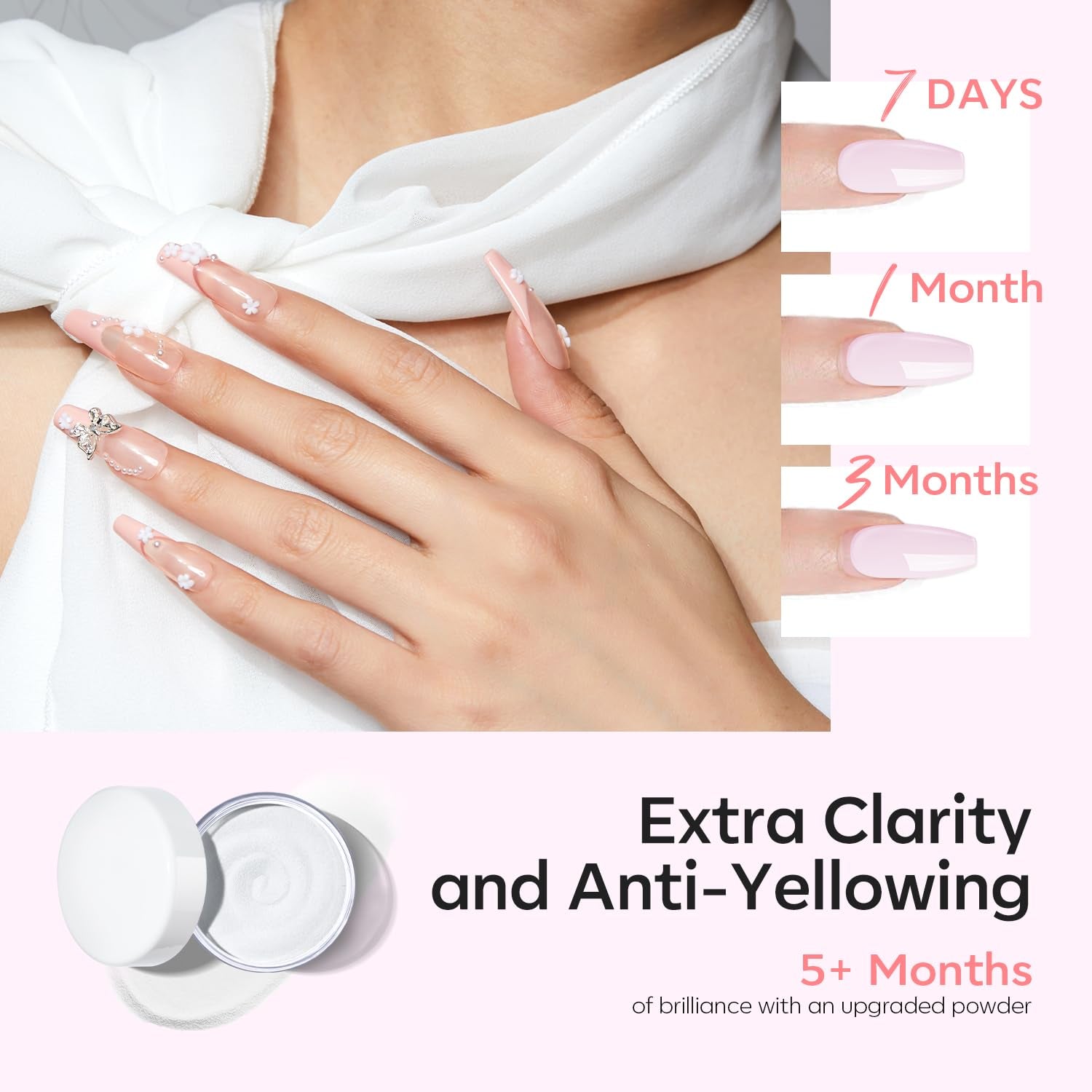 Nail Acrylic Powder Set, 3 Colors Milky White Pink Nude Acrylic Powder for All Seasons Skin Tones Acrylic Nail Art 3D Nail Carving French Nail Extension 30G*3