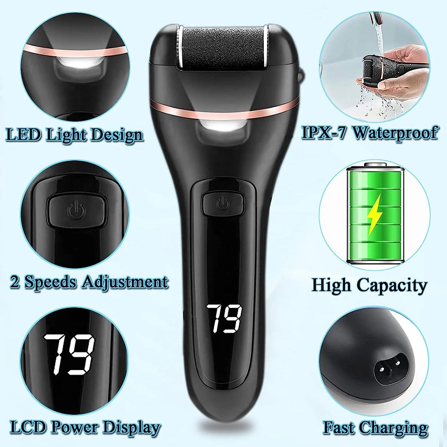 Callus Remover for Feet, 18-In-1 Professional Pedicure Tools Foot Care Kit, Foot Scrubber Electric Feet File Pedi for Hard Cracked Dry Dead Skin, 3 Rollers, 2 Speed, Battery Display