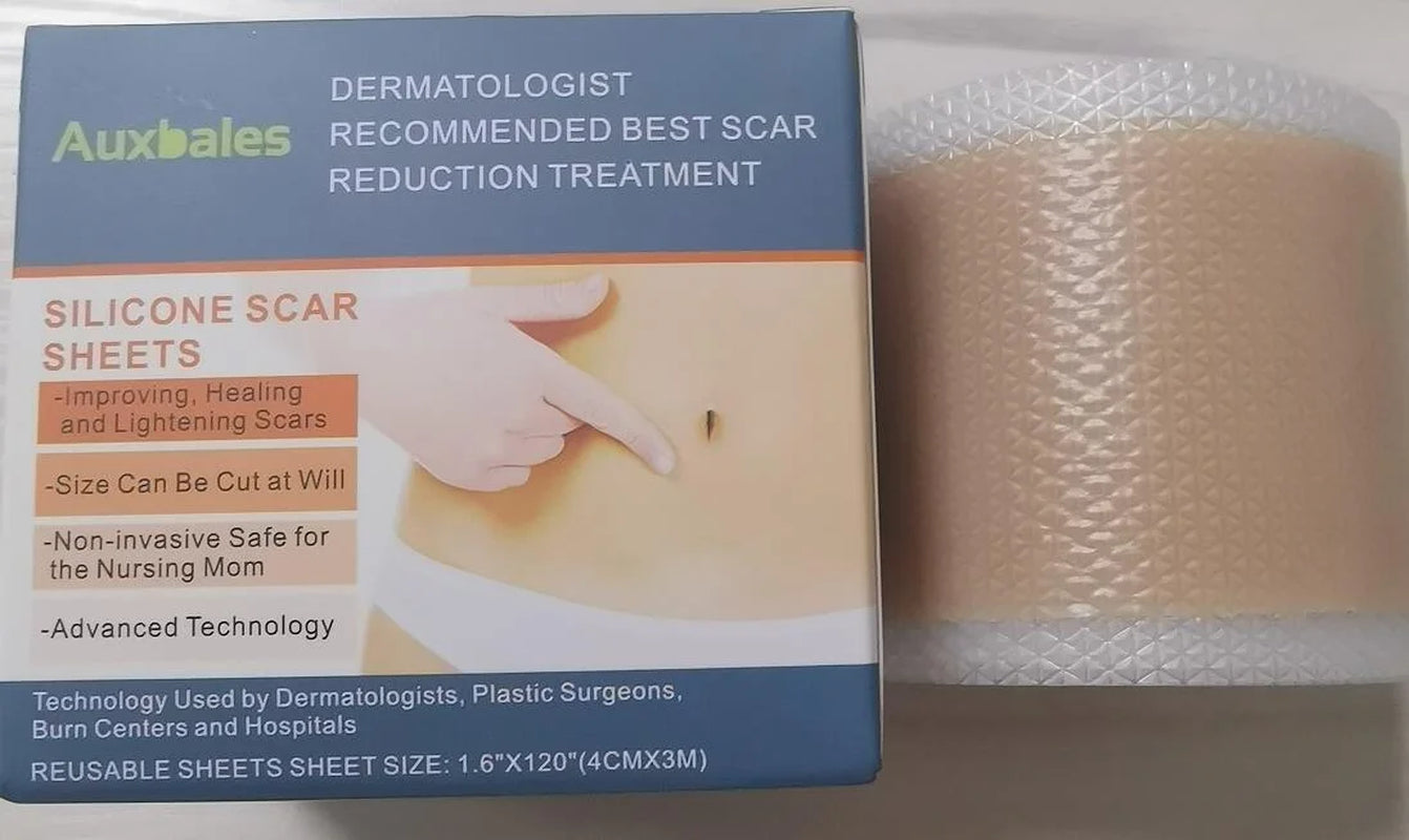 Silicone Scar Sheets (1.6” X 120”Roll), Silicone Scar Tape Roll, Scar Silicone Strips, Scar Removal Sticker for C-Section, Surgery, Burn, Keloid, Acne