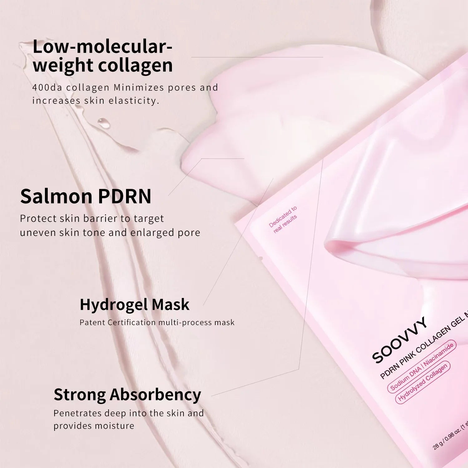 Pink Collagen Jelly Gel Mask , Overnight Face Mask for Glass Glow Skin Care ,Moisturizing Collagen Face Mask, Korean Skincare, 4Ea