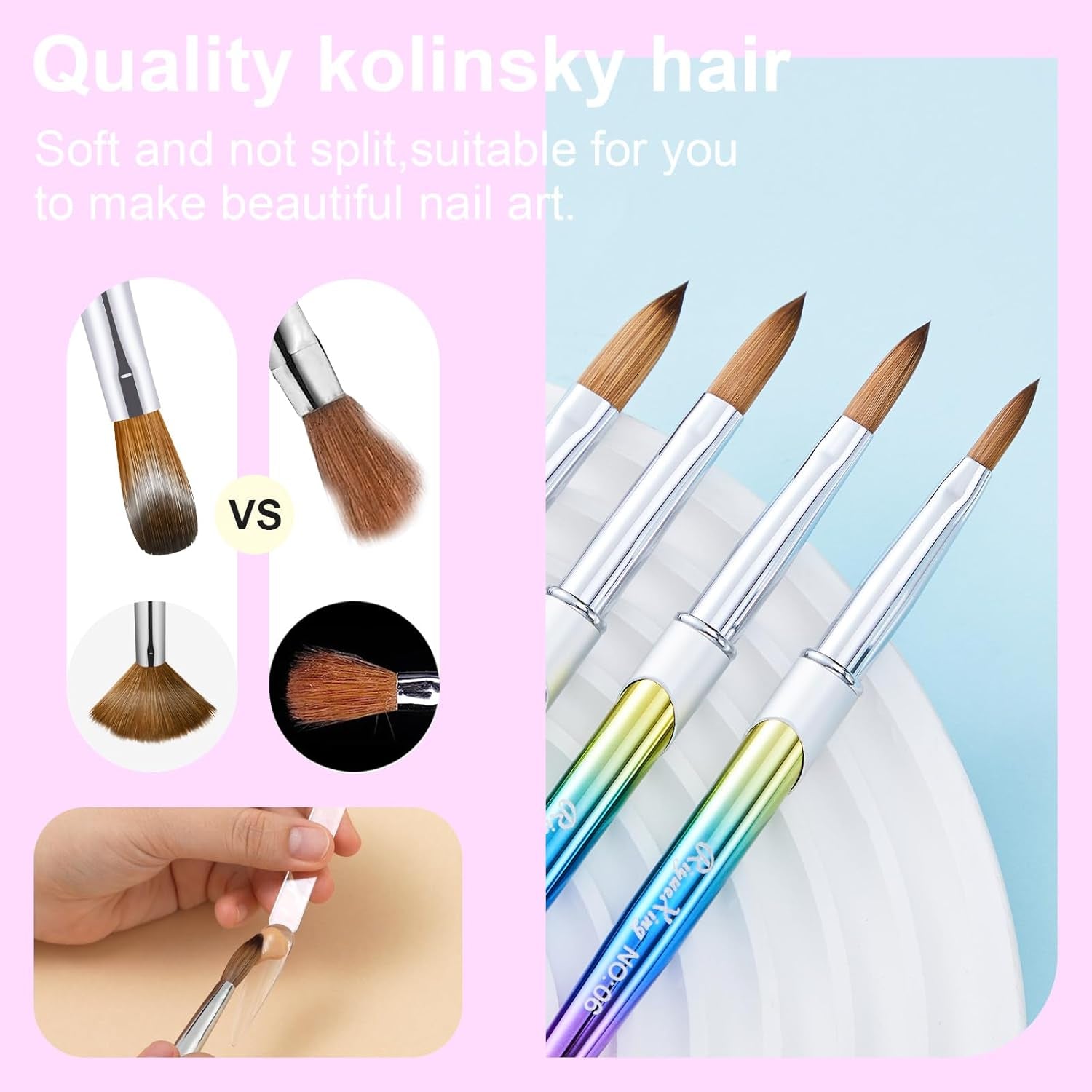 4PCS Acrylic Nail Brush Set, 6/8/12/16. Kolinsky Nail Art Brushes for Acrylic Application, Sturdy Handle Oval Shaped Acrylic Powder Nail Design Tools for Professional Manicure DIY