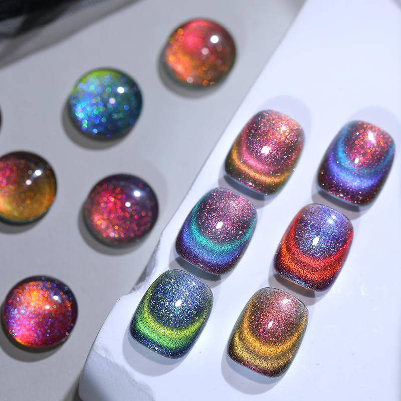 Cat Magnetic Gel Nail Polish 9D Chameleon Holorgraphic Cat Magnetic Eye Gel Polish Glitter Gel Polish Set 6PCS
