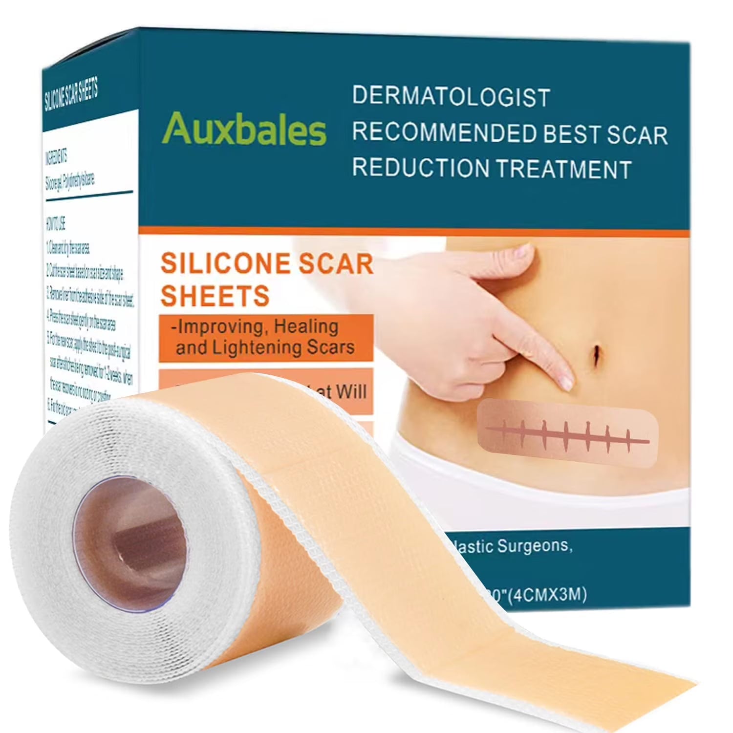 Silicone Scar Sheets (1.6” X 120”Roll), Silicone Scar Tape Roll, Scar Silicone Strips, Scar Removal Sticker for C-Section, Surgery, Burn, Keloid, Acne
