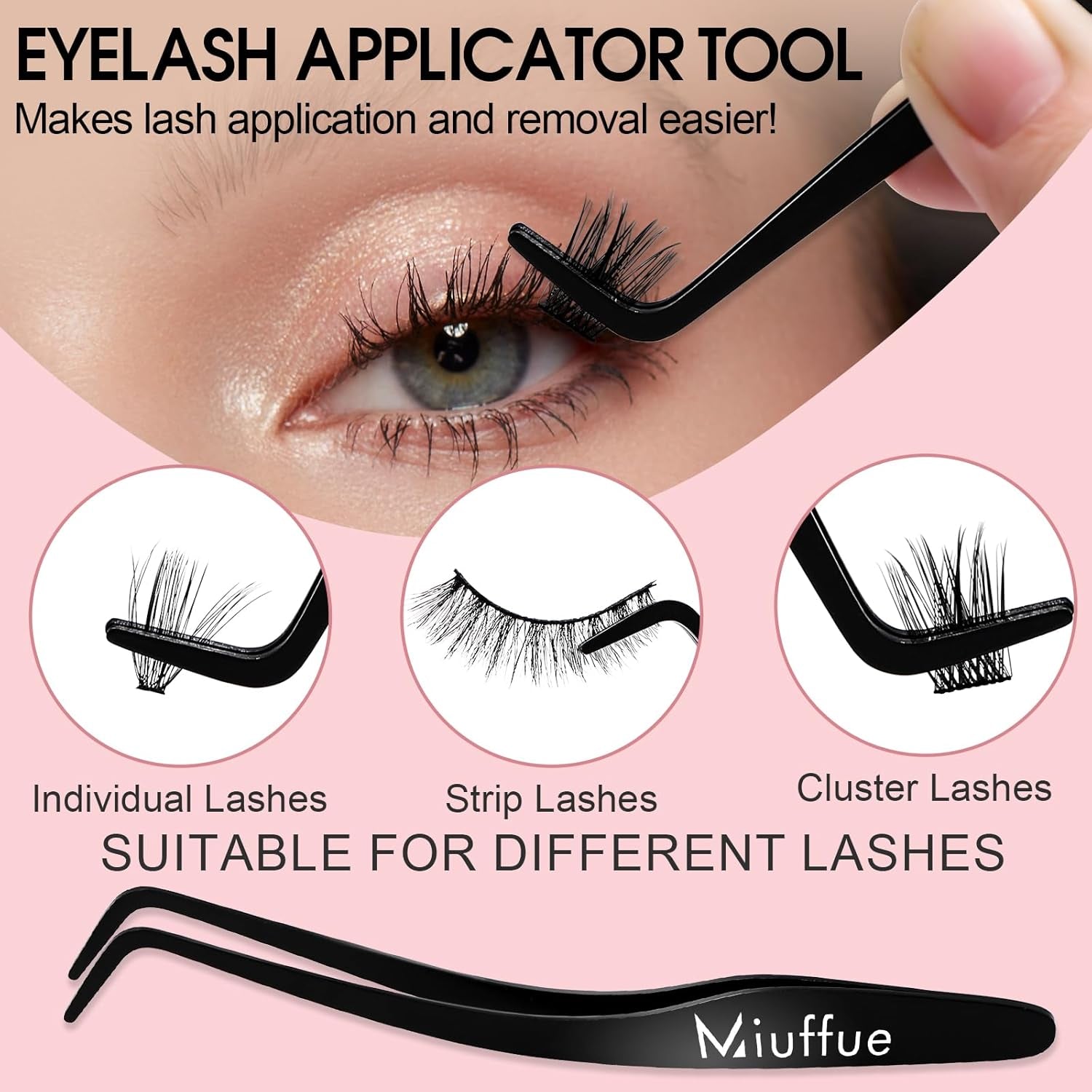 Lash Applicator Tool DIY Eyelash Applicator Stainless Steel Curved Eyelash Tweezers for Cluster Lashes (Black(4Pcs))