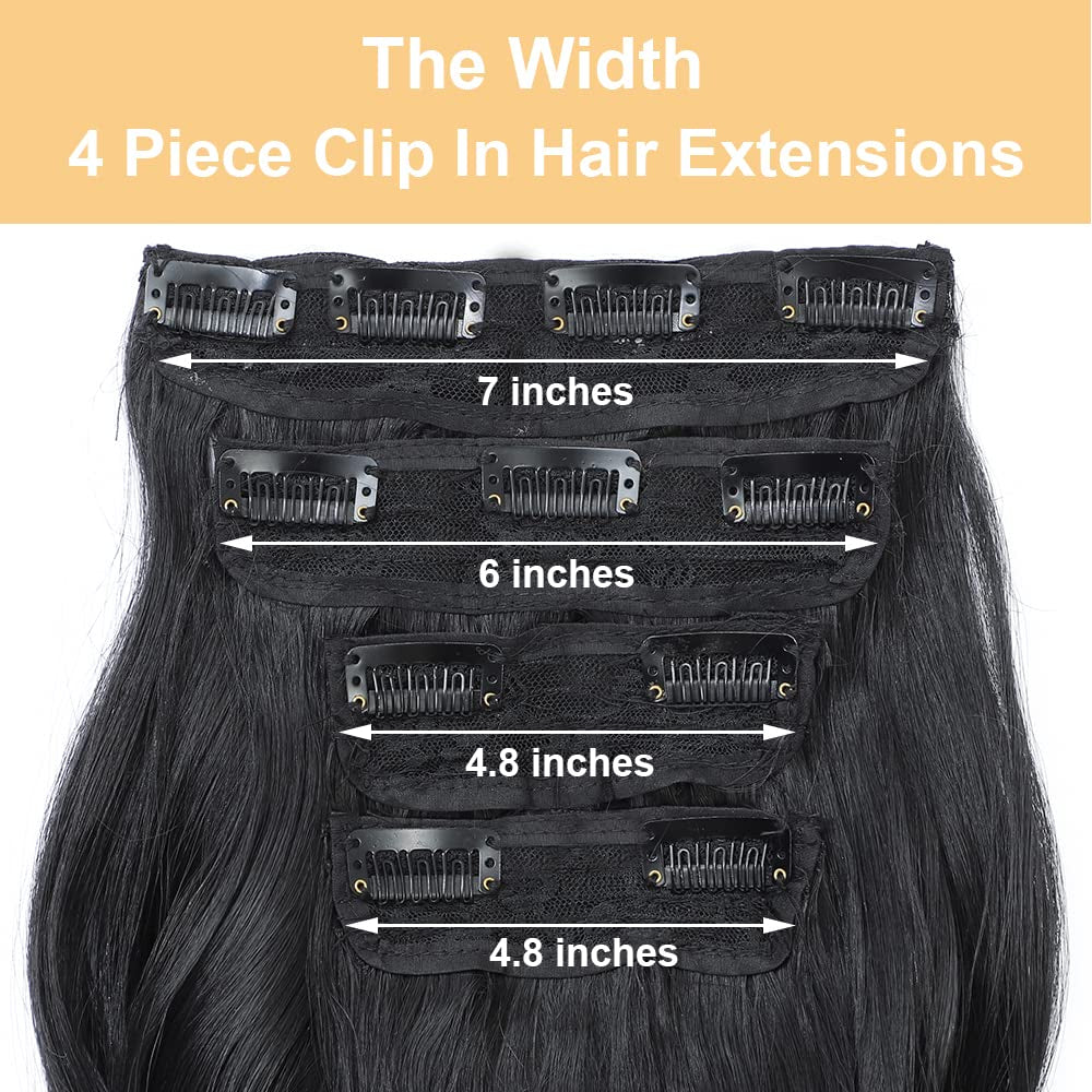 4PCS Clip in Hair Extensions 20Inch Long Wavy Hair Extensions Clip Ins Synthetic Thick Hair Piece for Women(Black)