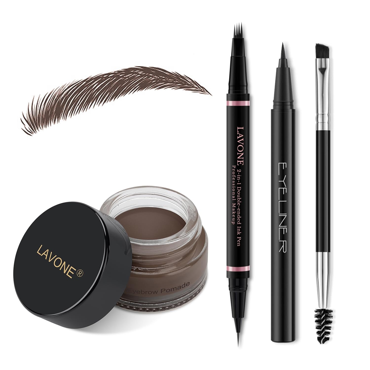 Eyebrow Pencil Makeup Kit, with Waterproof 2-IN-1 Microblading Eyebrow Pen, Eyebrow Pomade, Eyeliner and Dual-Ended Eyebrow Brush, Brow Pencil Kit for Natural Eyebrows - Dark Brown