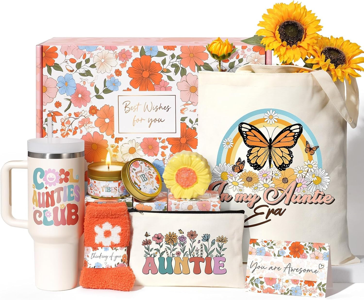 Christian Gifts for Women Faith, Religious Catholic Christmas Gifts for Women Mom Grandma Sister Coworker Inspirational Spiritual Sunflower Gift Birthday Gift for Woman with Makeup Bag 40 OZ Tumbler