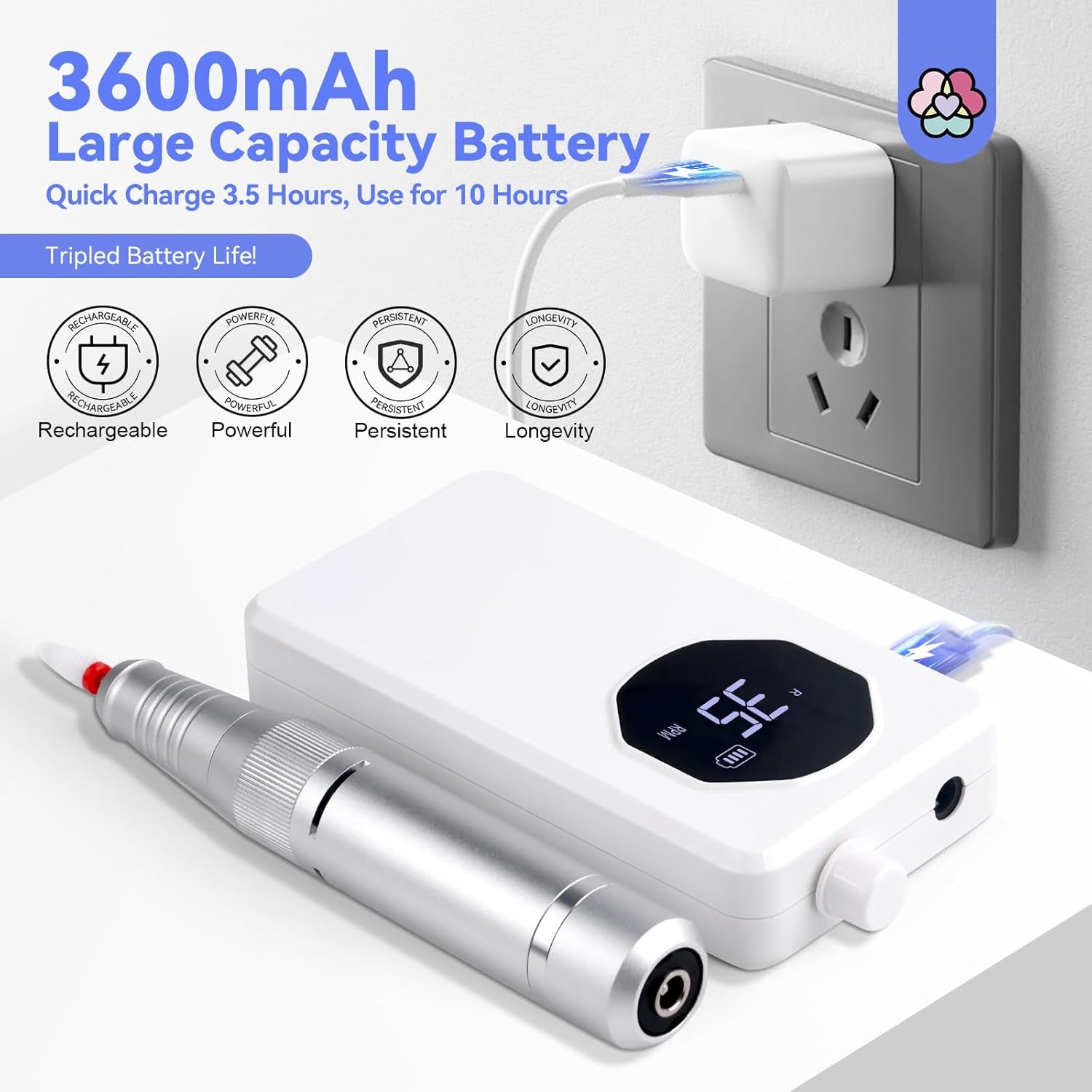 Electric Nail Drill Professional - 35000 RPM Rechargeable Acrylic Nail Drill with Drill Bits Sanding Bands for Nail Art Removal Nail Care for Nails Manicure and Pedicure Kit Salon Use