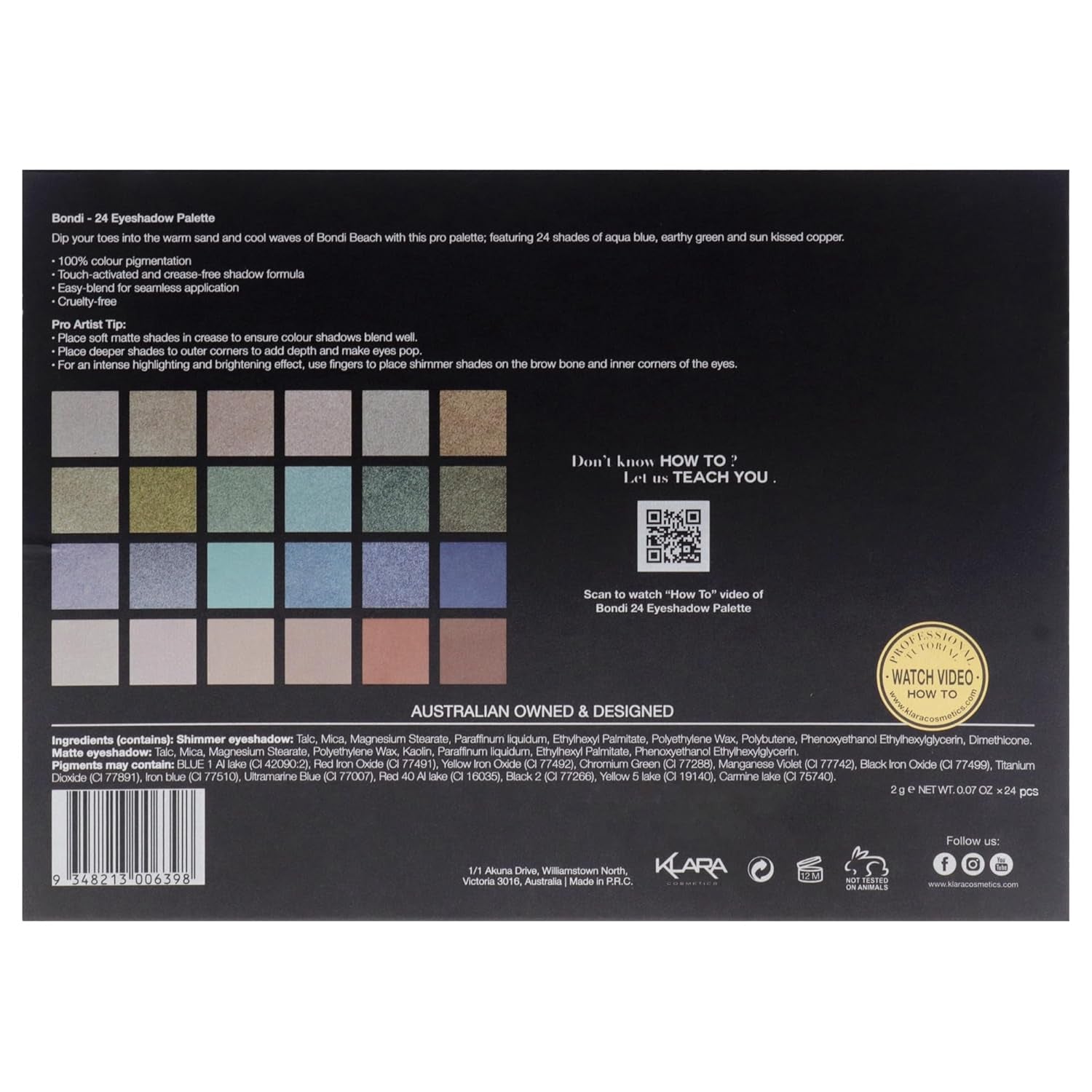 24 Eyeshadow Palette - Eye Makeup Palette with Matte, Shimmer and Metallic Finishes - Face Makeup Palette - Bondi - 2.5 Oz