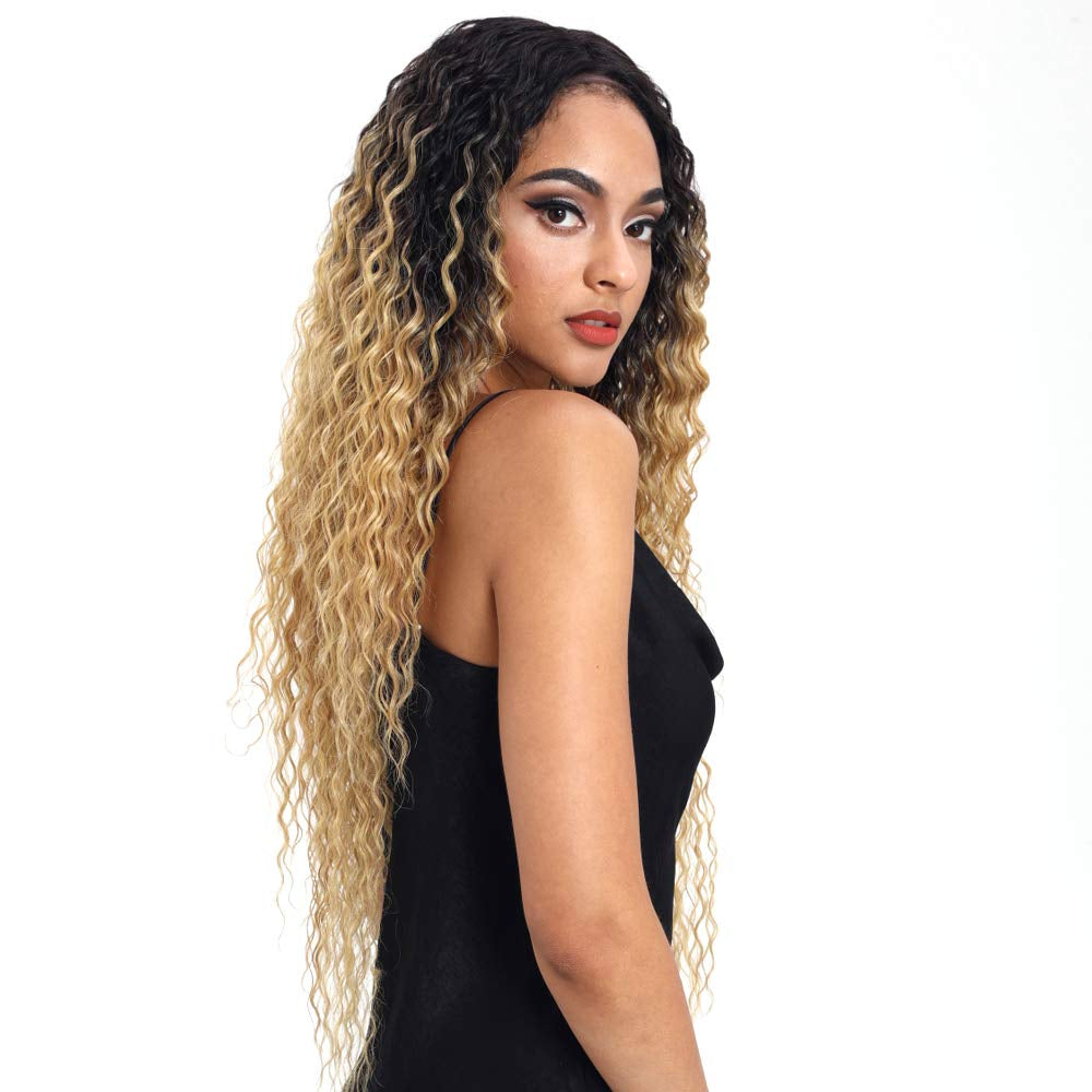 Lace Front Wigs Ombre Blonde 28'' Long Small Curly Wavy Synthetic Wigs for Black Women 130% Density Wigs(Ttpn4/270A/24F)