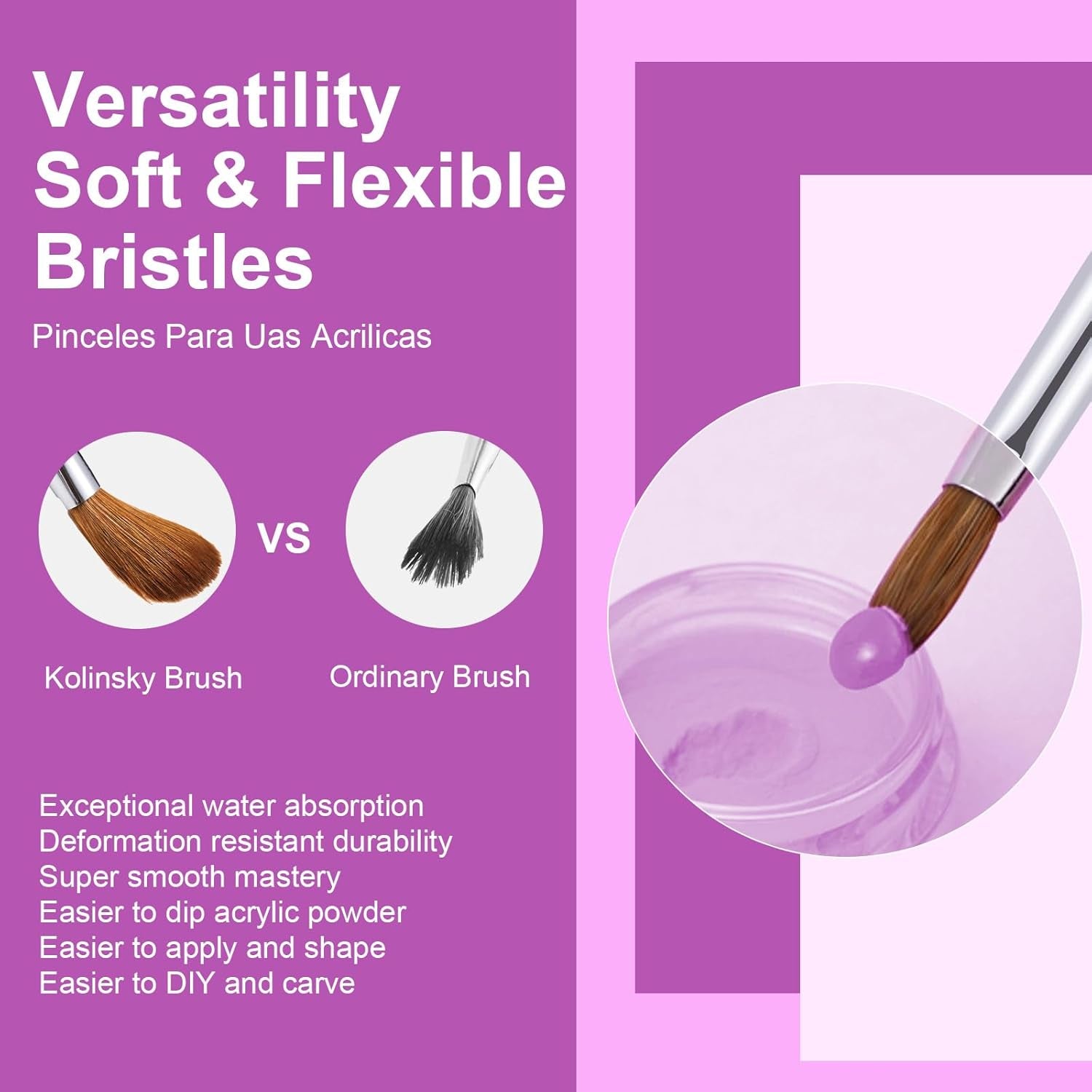4PCS Acrylic Nail Brush Set, 6/8/12/16. Kolinsky Nail Art Brushes for Acrylic Application, Sturdy Handle Oval Shaped Acrylic Powder Nail Design Tools for Professional Manicure DIY