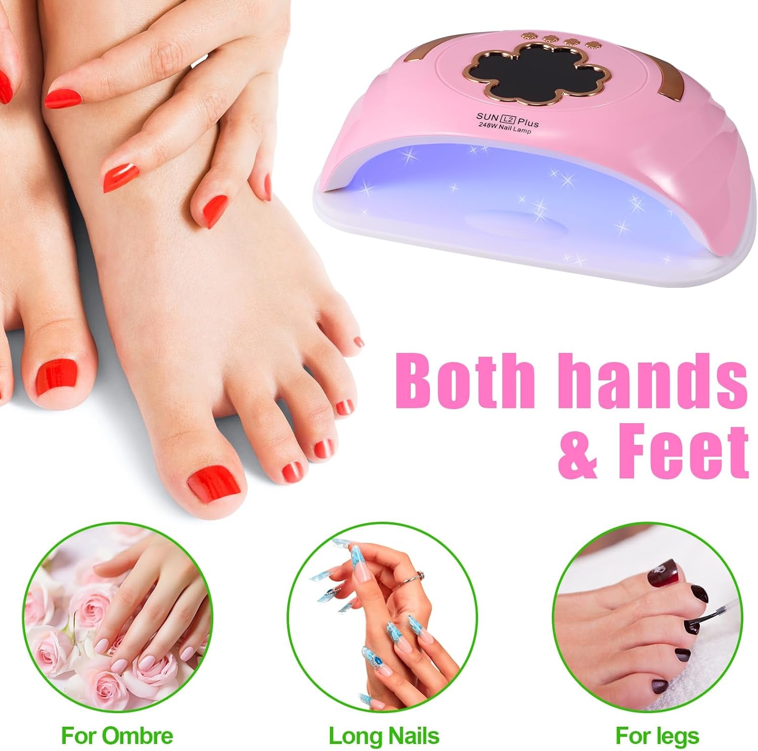 UV LED Nail Lamp for Two Hand, 248W Nail Dryer for Gel Polish, Large Space UV Light for Nails,45 Pcs Lamp Beads and Professional Manicure Phototherapy Lamp with Automatic Sensor(Pink)