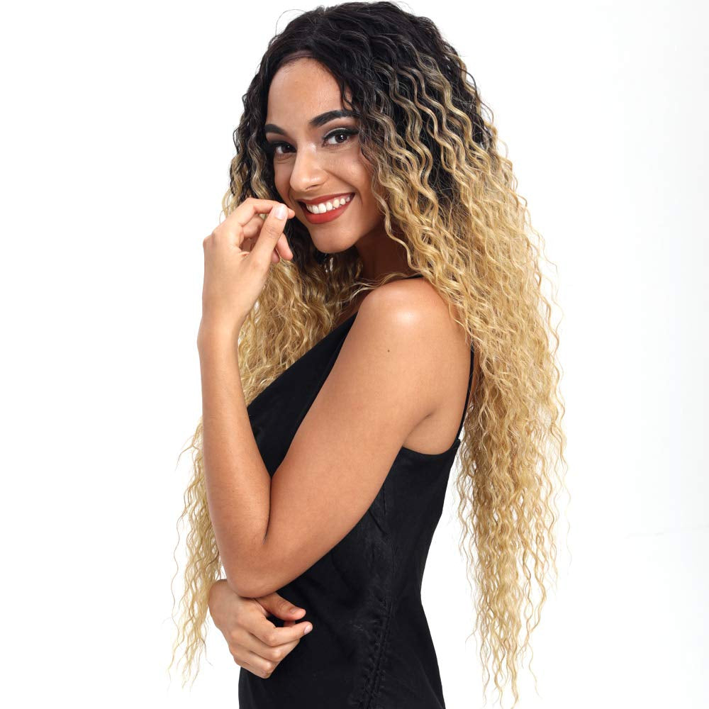 Lace Front Wigs Ombre Blonde 28'' Long Small Curly Wavy Synthetic Wigs for Black Women 130% Density Wigs(Ttpn4/270A/24F)