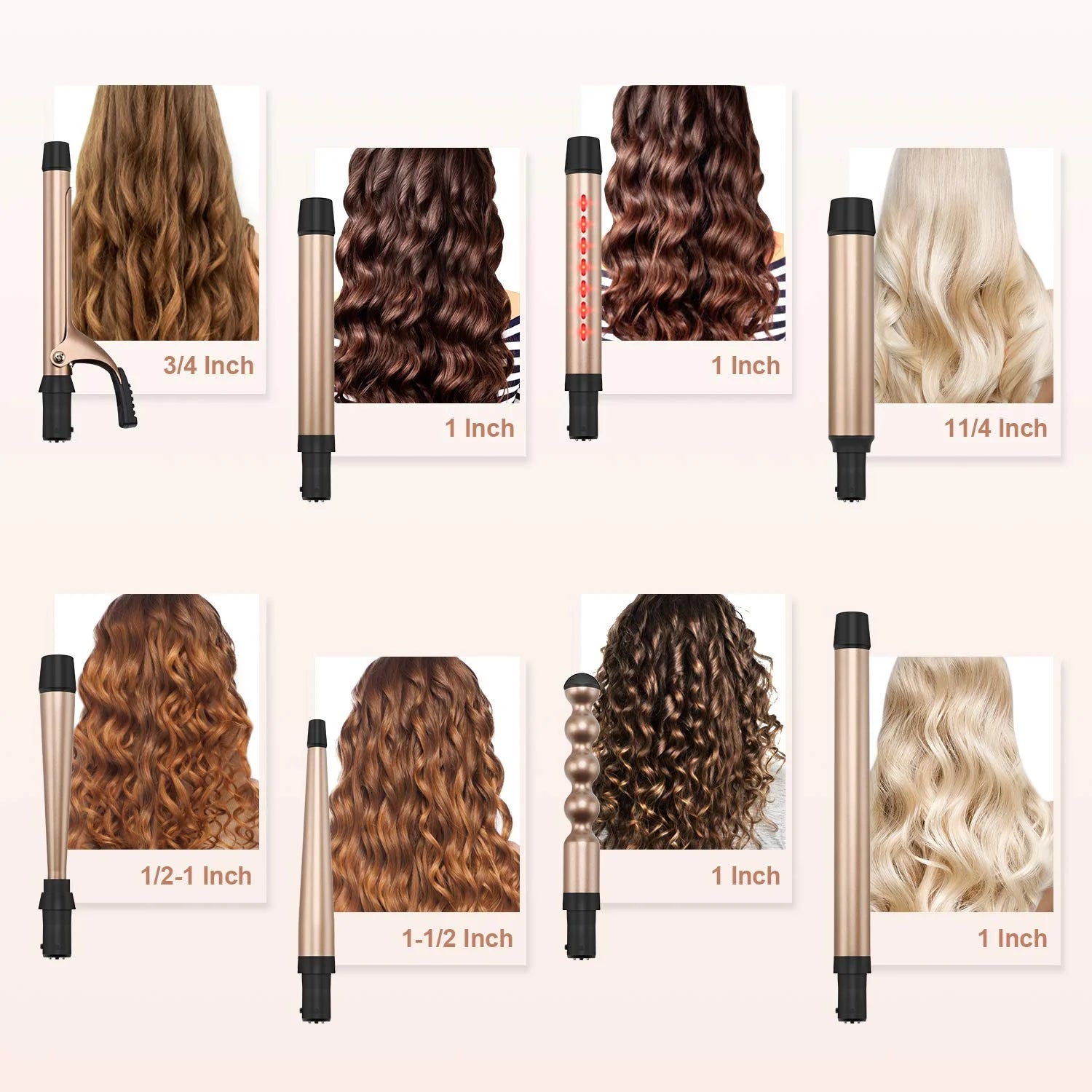 Infrared Interchangeable 8 in 1 Curling Iron Set, Hair Curler Wand for Long Hair, LED Temperature Control,Glove and 2 Hair Clips
