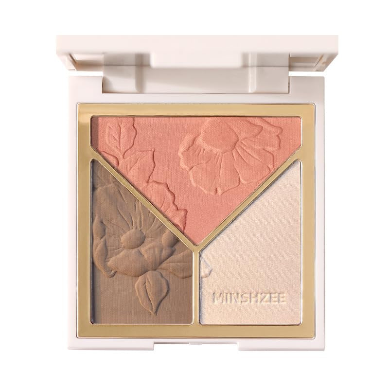 Face Highlighter & Contouring & Blush Palette Natural Shiny Contour Highlight Lasting Lightweight Face Blush with Mirror and Brush