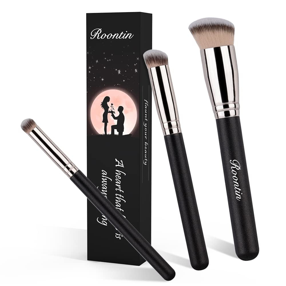 Makeup-Brushes Foundation Concealer Blusher-Brush Premium-Synthetic-Bristles Pink Handle for Liquid, Cream or Powder Products 3 Pieces Sets
