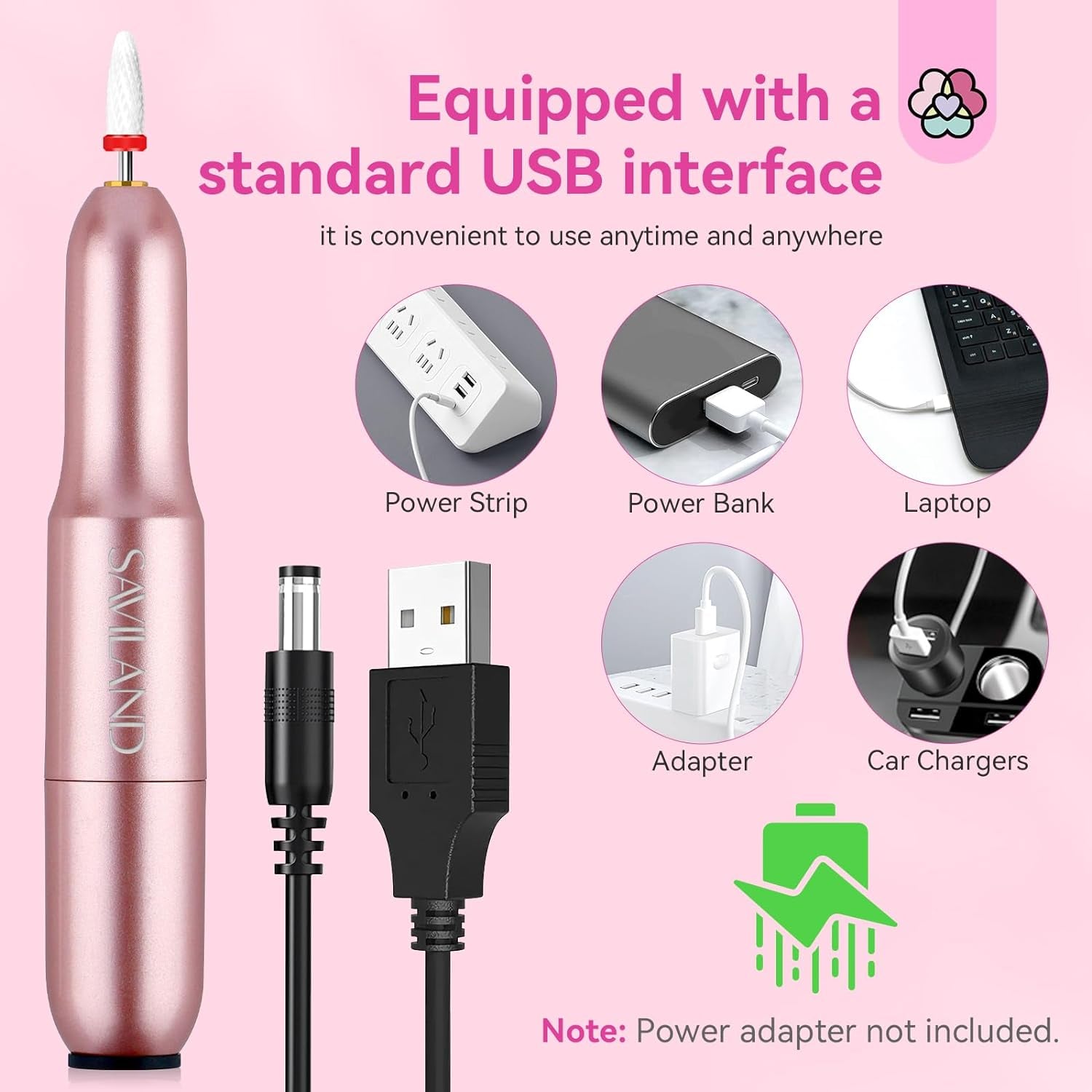 Electric Nail Drill: Rose Electric Nail File 20000RPM Efile Nail Drill Professional Manicure with 6PCS Nail Drill Bits Portable Nail File & Salon Use Manicure Pedicure