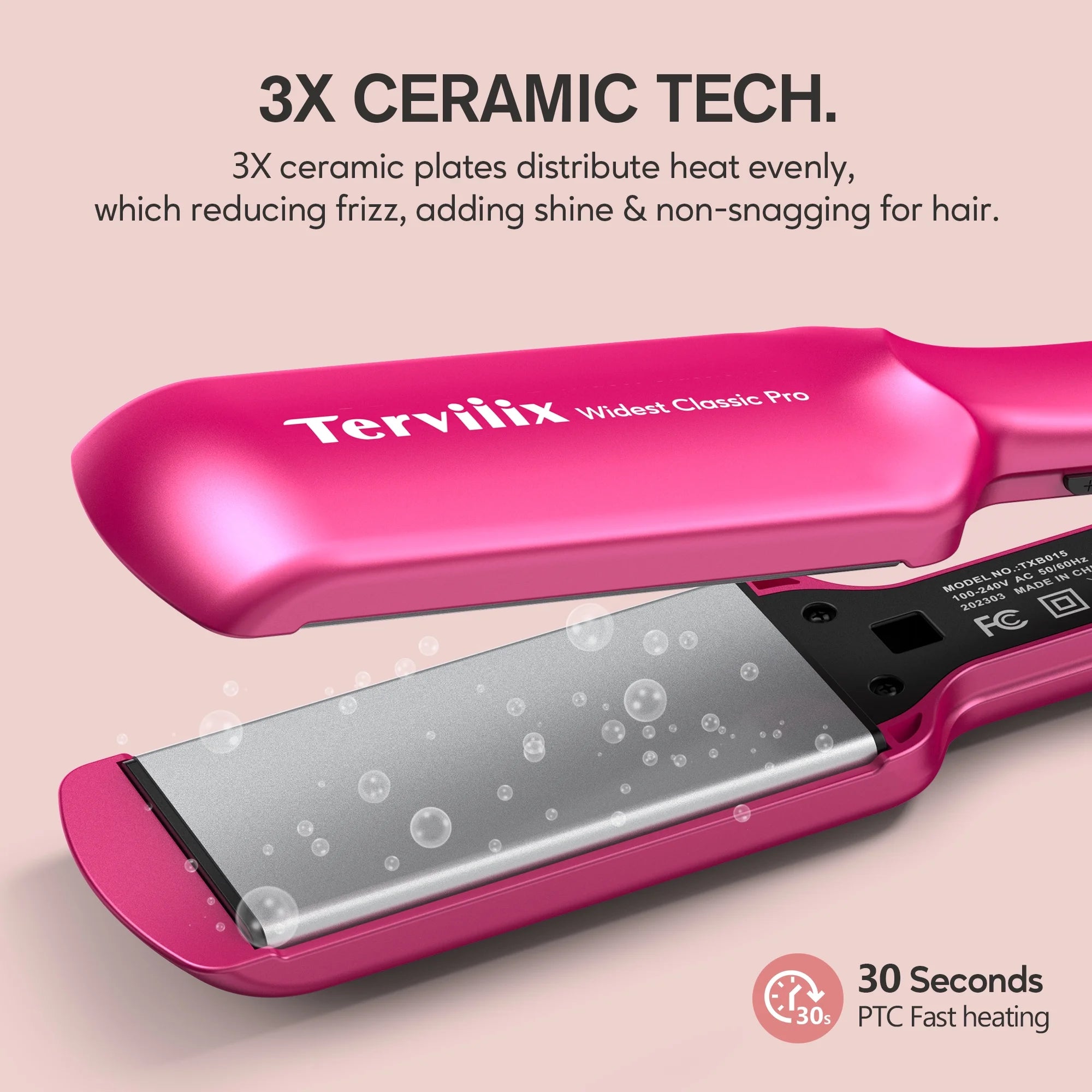 2" Widest Ceramic Flat Iron with Adjustable Heating, Professional Straightening Irons, Pink