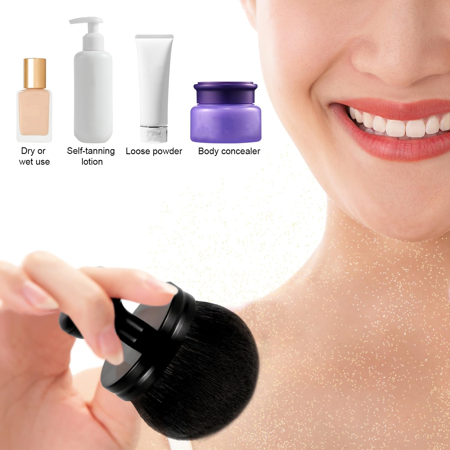 Extra Large Self Tanning Brush, Oval Foundation Blend Tool, Black, Synthetic Bristles, Soft, for Face & Body Tanning