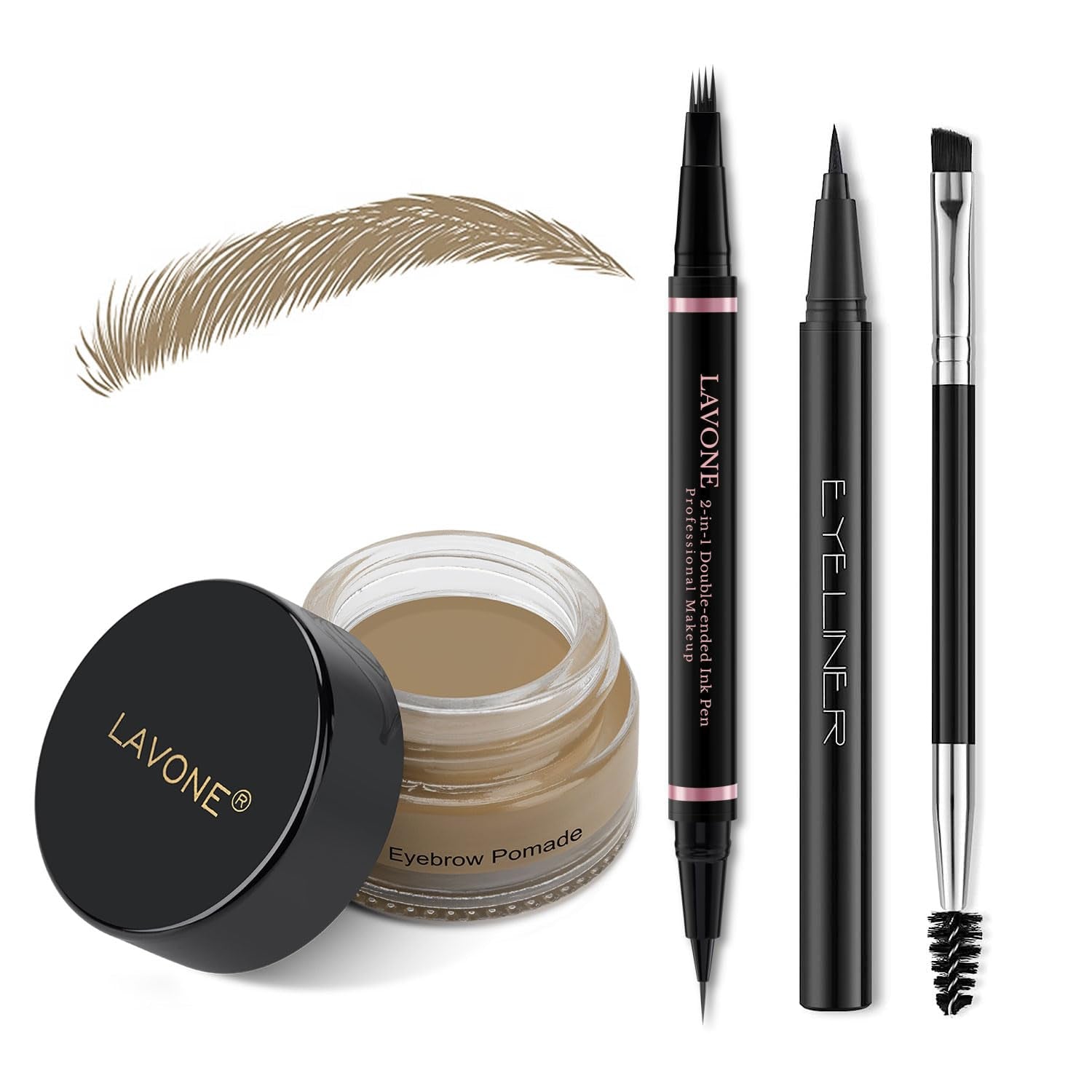 Eyebrow Pencil Makeup Kit, with Waterproof 2-IN-1 Microblading Eyebrow Pen, Eyebrow Pomade, Eyeliner and Dual-Ended Eyebrow Brush, Brow Pencil Kit for Natural Eyebrows - Dark Brown