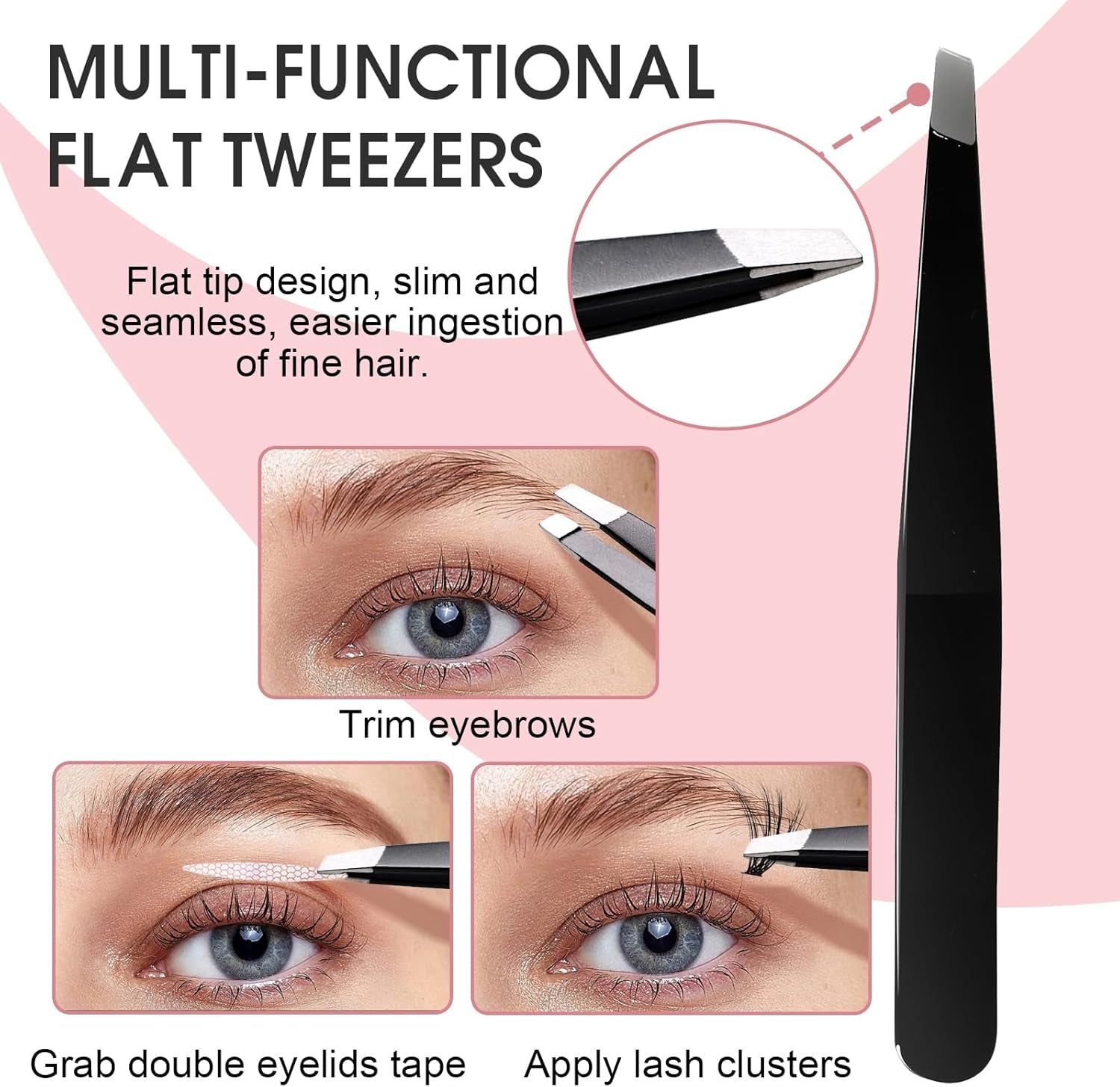 Lash Applicator Tool DIY Eyelash Applicator Stainless Steel Curved Eyelash Tweezers for Cluster Lashes (Black(4Pcs))