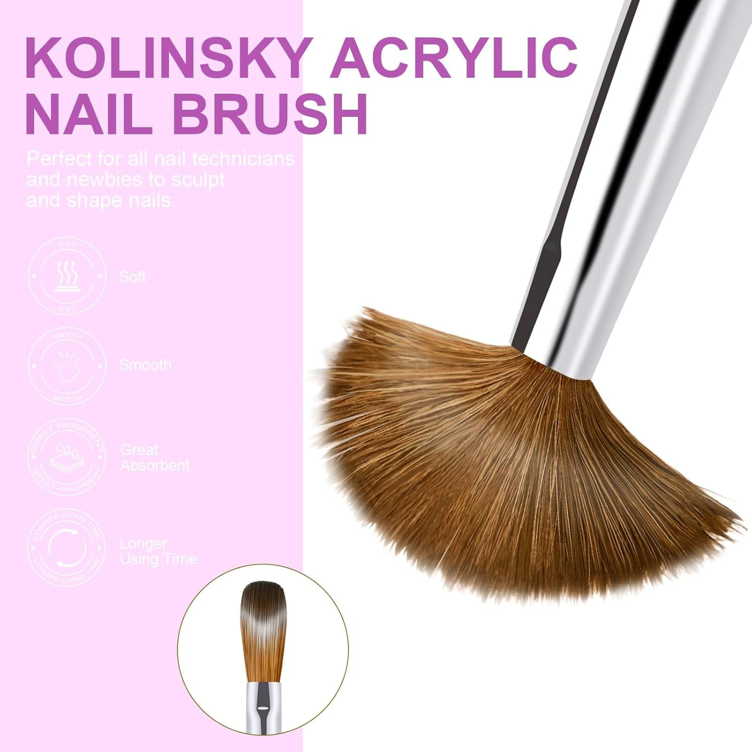 4PCS Acrylic Nail Brush Set, 6/8/12/16. Kolinsky Nail Art Brushes for Acrylic Application, Sturdy Handle Oval Shaped Acrylic Powder Nail Design Tools for Professional Manicure DIY