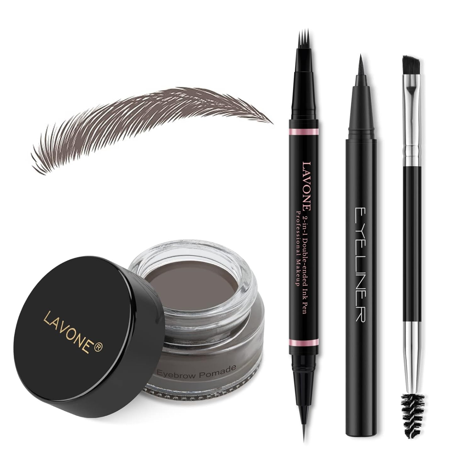 Eyebrow Pencil Makeup Kit, with Waterproof 2-IN-1 Microblading Eyebrow Pen, Eyebrow Pomade, Eyeliner and Dual-Ended Eyebrow Brush, Brow Pencil Kit for Natural Eyebrows - Dark Brown