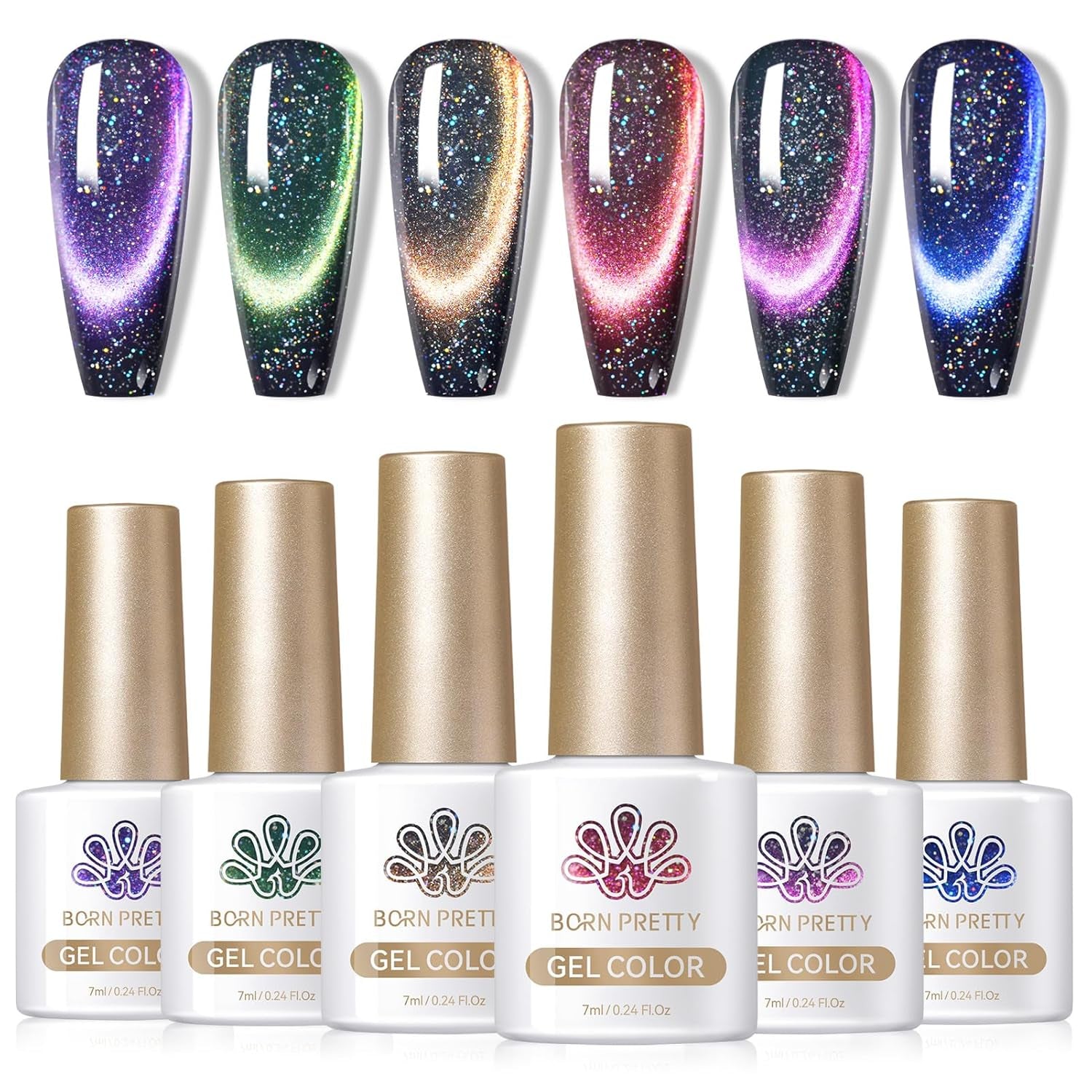 Cat Magnetic Gel Nail Polish 9D Chameleon Holorgraphic Cat Magnetic Eye Gel Polish Glitter Gel Polish Set 6PCS