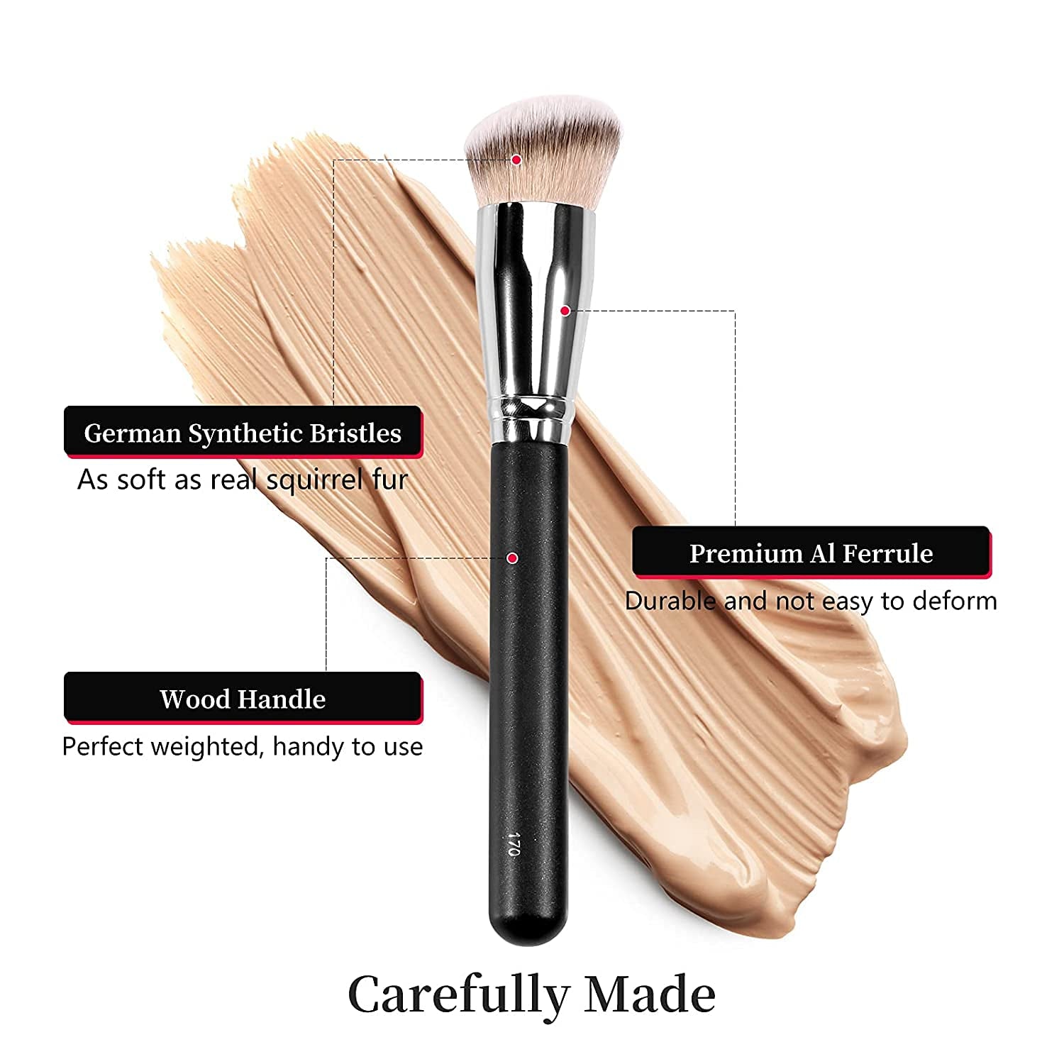 Makeup-Brushes Foundation Concealer Blusher-Brush Premium-Synthetic-Bristles Pink Handle for Liquid, Cream or Powder Products 3 Pieces Sets