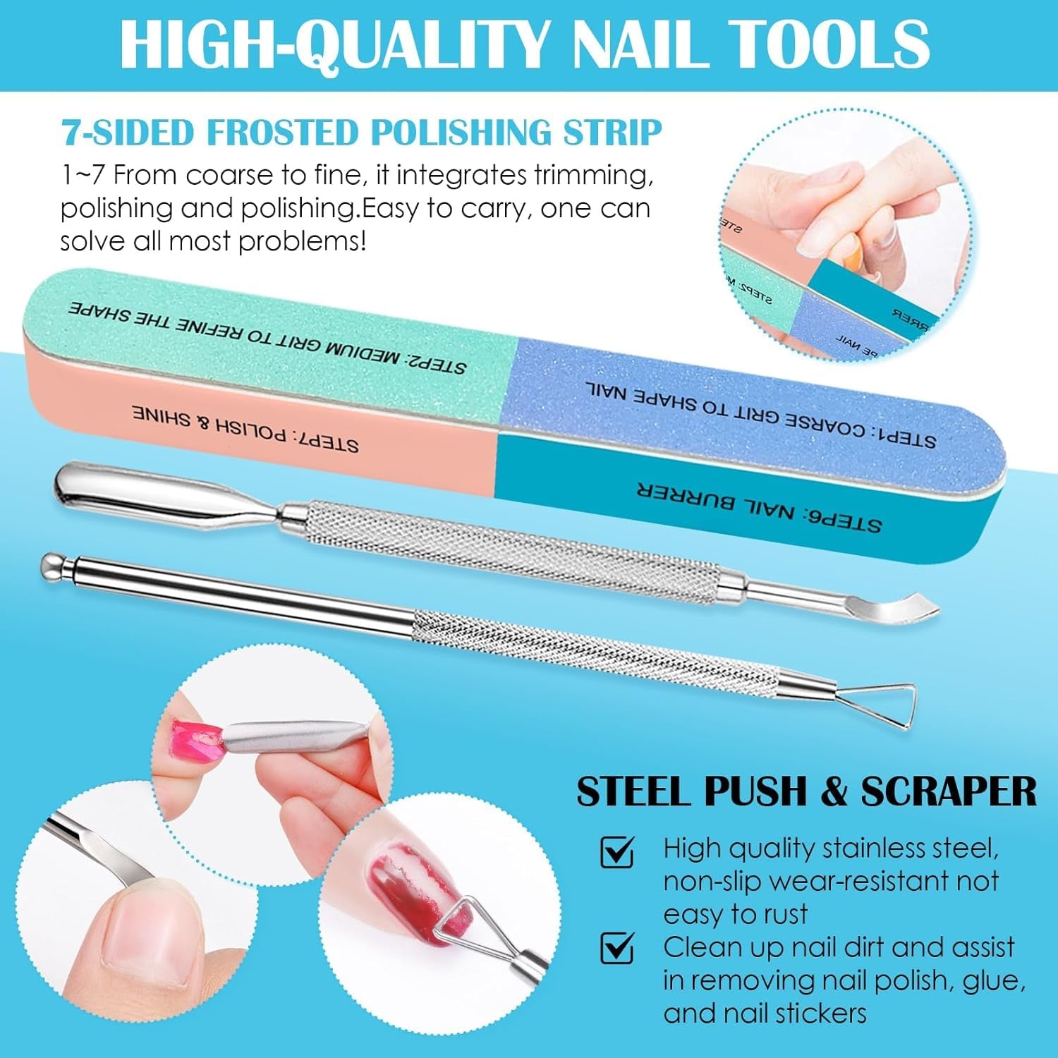 Gel Nail Polish Remover Kit - 2 Pieces with Steel Push and Nail File - Quick and Easy Removal in 3-5 Minutes - No Foil Needed