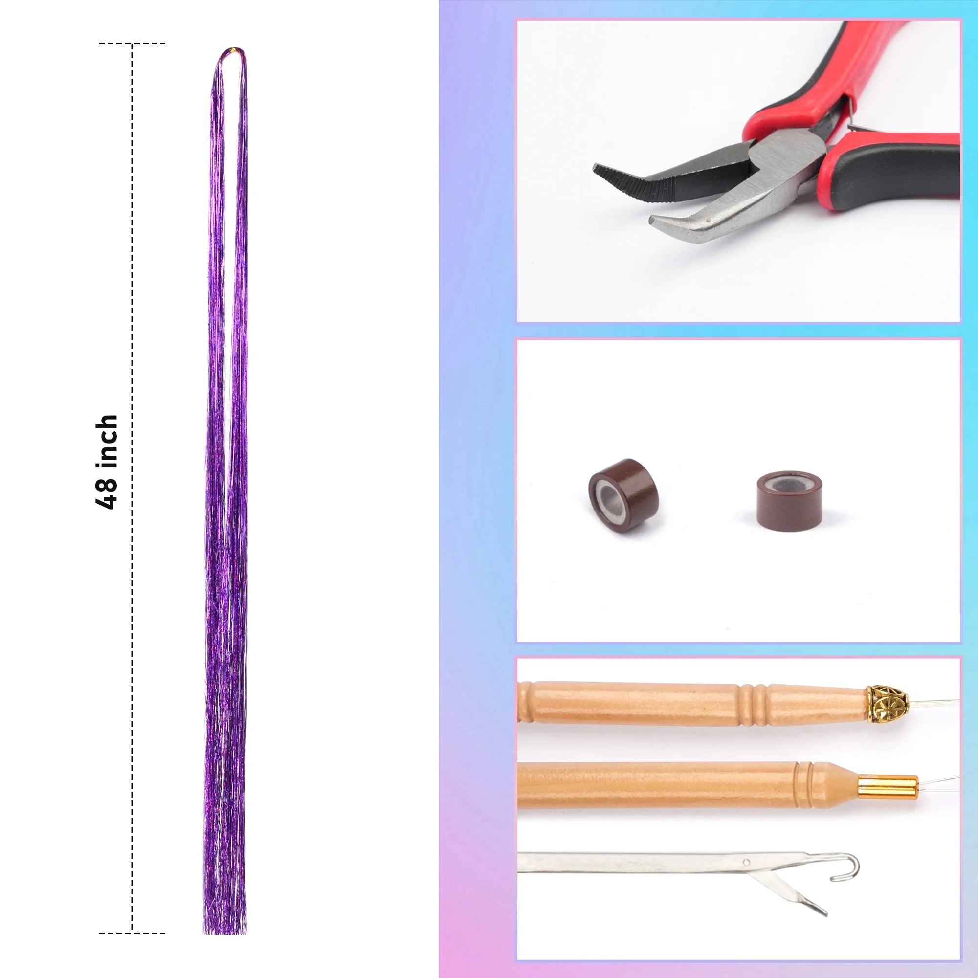 18 Colors 48 Inch Fairy Hair Tinsel Kit,Heat Resistant Colored Hair Extensions,Glitter Hair Tinsel Kit,For Women Hair Accessories