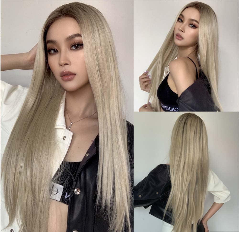 613C#Long Blonde Straight Synthetic Lace Front Wigs for Women Hair Heat Resistant Fiber Long Soft Lace Synthetic Blonde Long Wigs