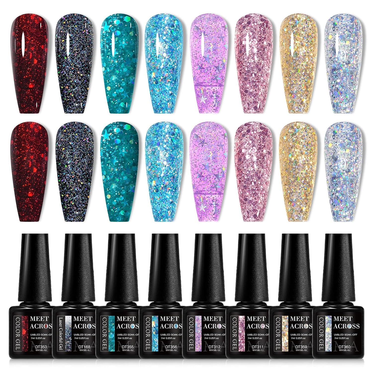 White Red Gel Nail Polish Set, 8 Colors Black Bloody Red Shimmer Red Silver Gel Polish Kit for All Seasons Soak off Gel Nail Manicure Gifts for Women