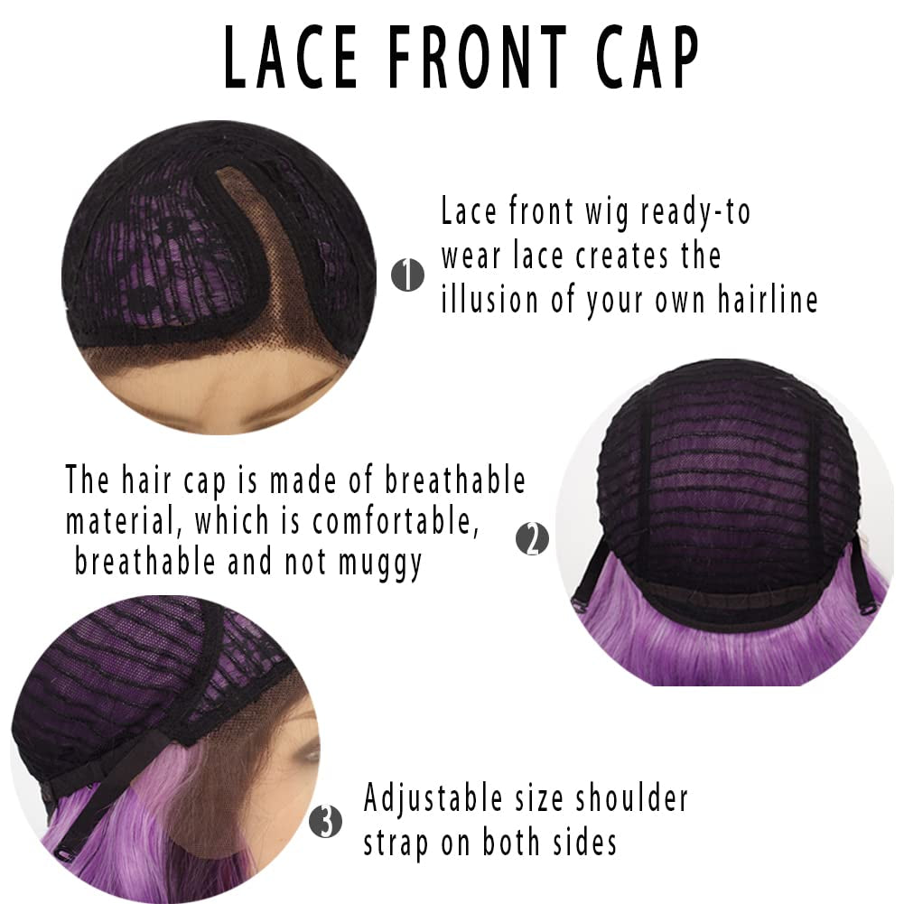 Purple Lace Front Wigs Long Ombre Curly Wavy Hair with Dark Roots Hair Wavy Wig Side Part Cosplay Halloween Wigs