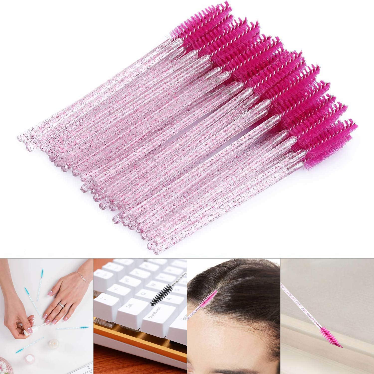 300 Disposable Mascara Wands Eyelash Brush Spoolies for Eye Lash Extension, Eyebrow and Makeup Crystal