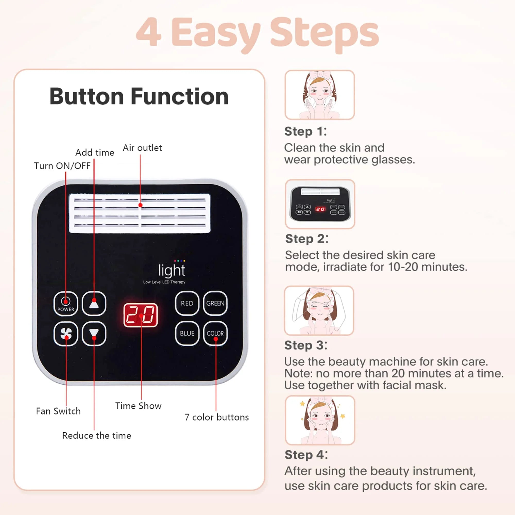 Red Light Therapy for Face, 7 in 1 Colors LED Face Mask Skin Care Tool