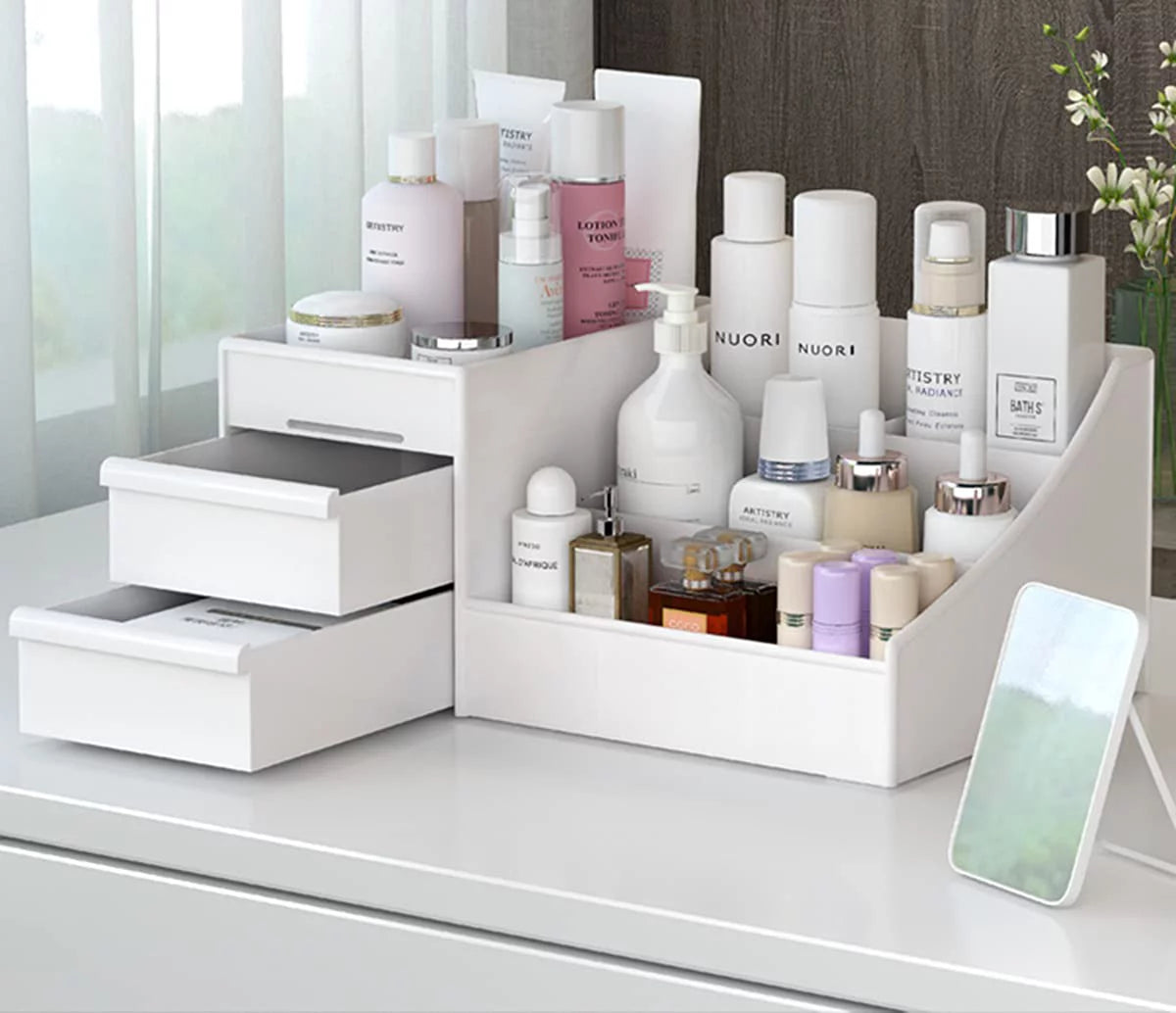 Makeup Organizer with Drawers, Vanity Organizer for Dressing Table, Countertop, White Makeup Box