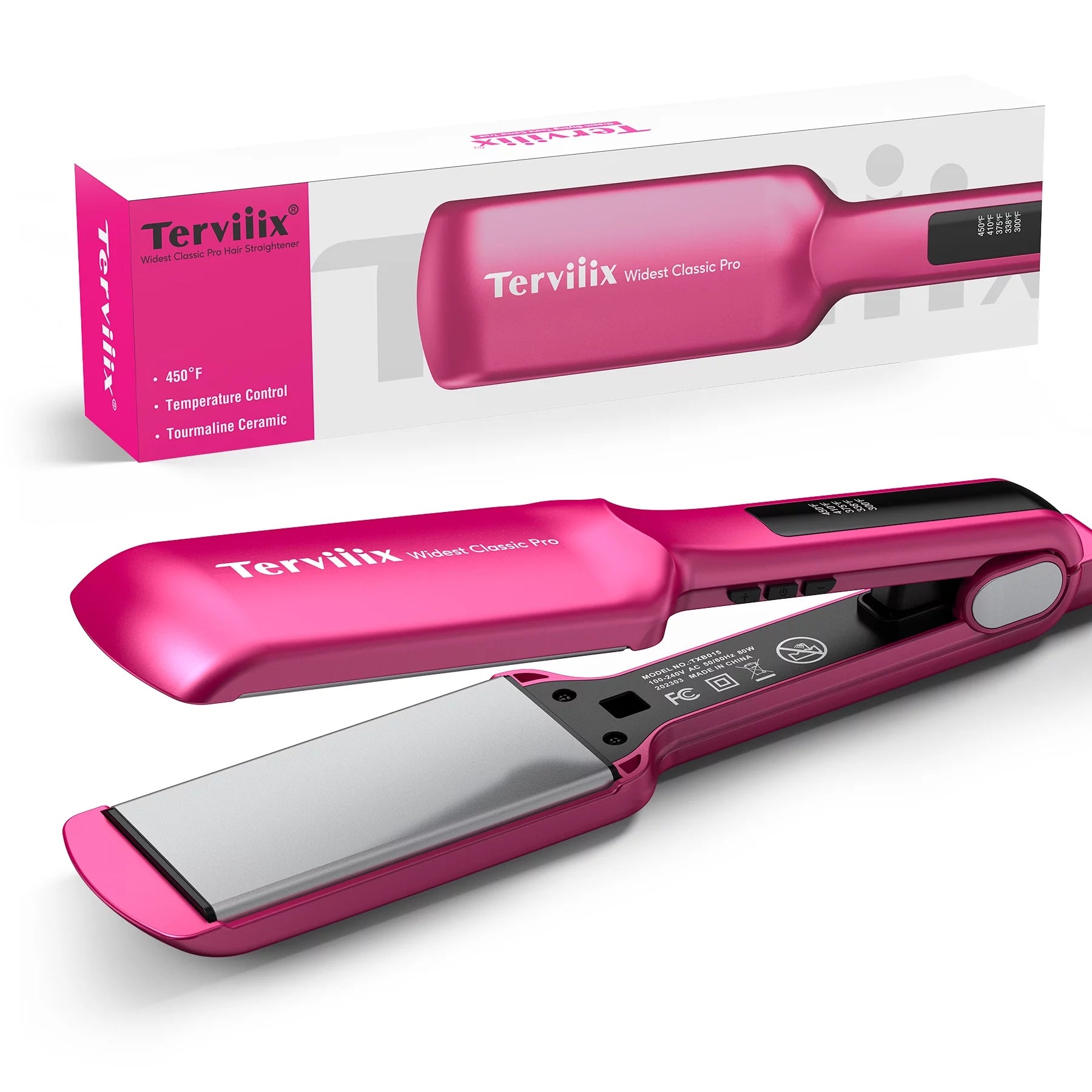 2" Widest Ceramic Flat Iron with Adjustable Heating, Professional Straightening Irons, Pink