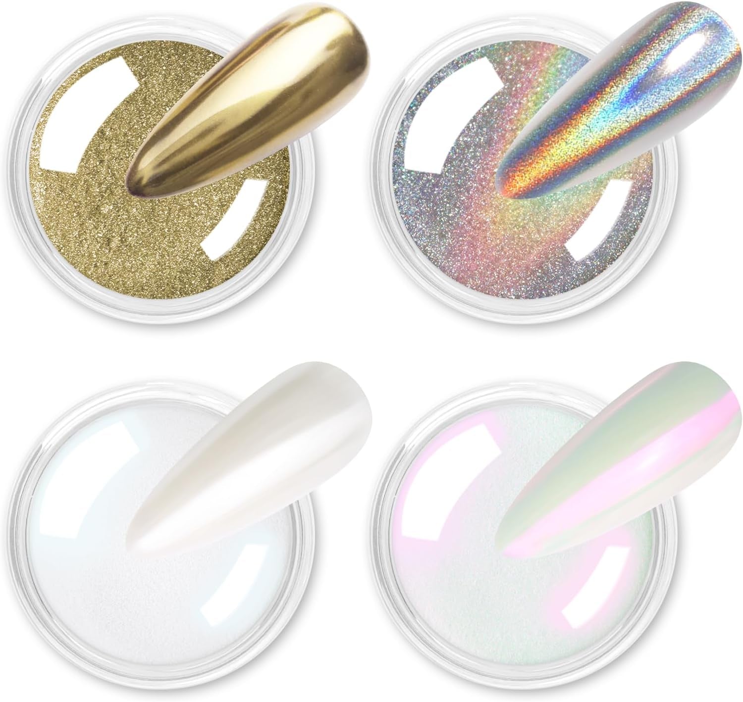 Chrome Nail Powder 4Pcs White Pearl Chrome Pigment Powder Iridescent Holographic Nail Glitter Dust Metallic Mirror Effect Pigment for Nail Gel Manicure DIY at Home Salon Women Gifts