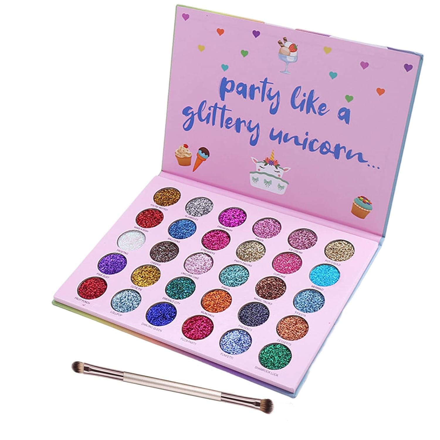 30 Colors Glitter Eyeshadow Makeup Palette Colorful Sparkly Eye Shadow Pallet + 1Pc Eyeshadow Brush Long Lasting Glitter Pressed Powder Palette