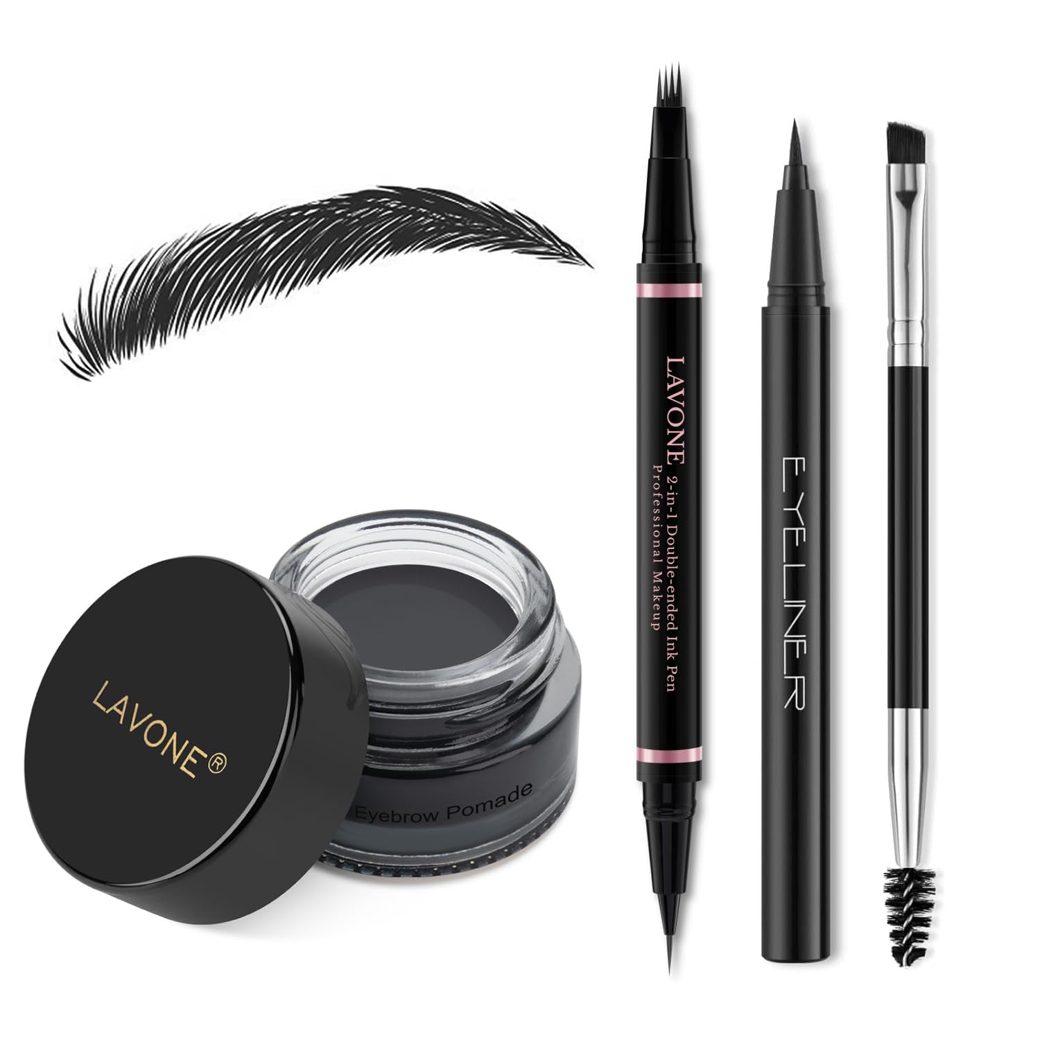 Eyebrow Pencil Makeup Kit, with Waterproof 2-IN-1 Microblading Eyebrow Pen, Eyebrow Pomade, Eyeliner and Dual-Ended Eyebrow Brush, Brow Pencil Kit for Natural Eyebrows - Dark Brown