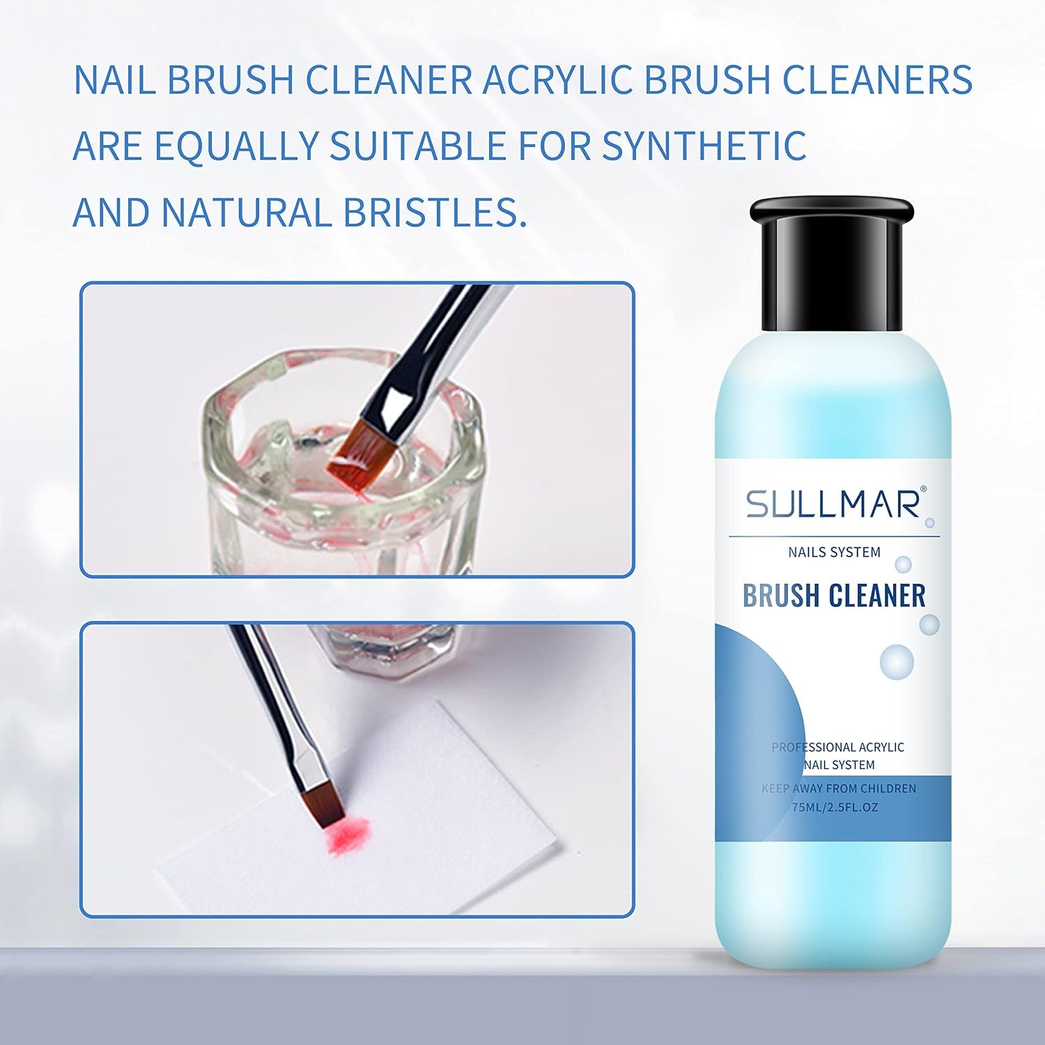 Nail Brush Cleaner for Acrylic Nails Nail Brush Cleaner for Acrylic Nail Brush Cleaner 2.5Fl.Oz Acrylic Painting Quickly Cleaning Nail Art Liner Salon at Home 75Ml