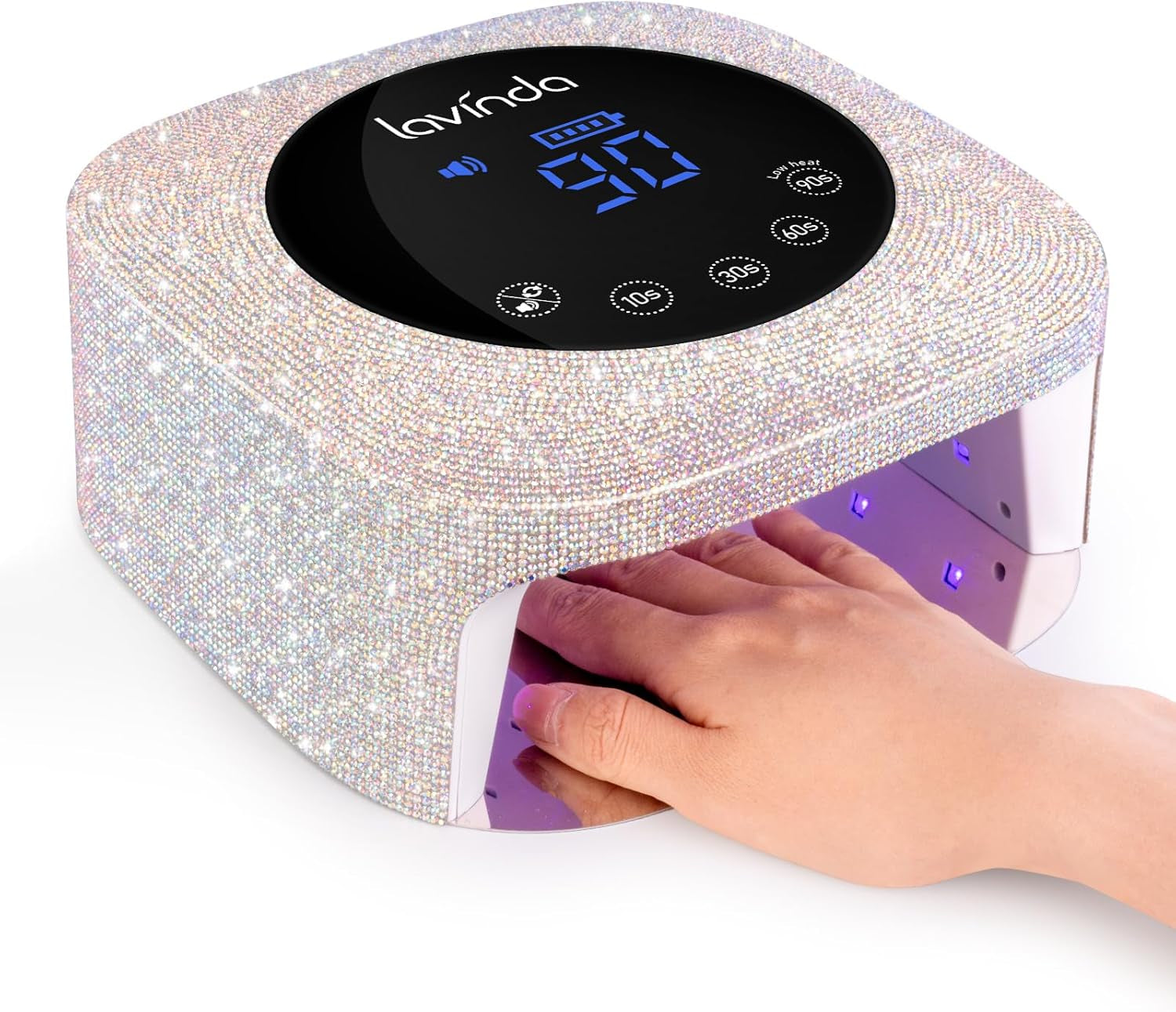 54W UV Nail Lamp, UV Light for Gel Nails, Cordless Rechargeable UV LED Nail Lamp Nail Light with 4 Timer and LCD Display, Professional Fast Curing Lamp Nail Dryer with Black Rhinestone