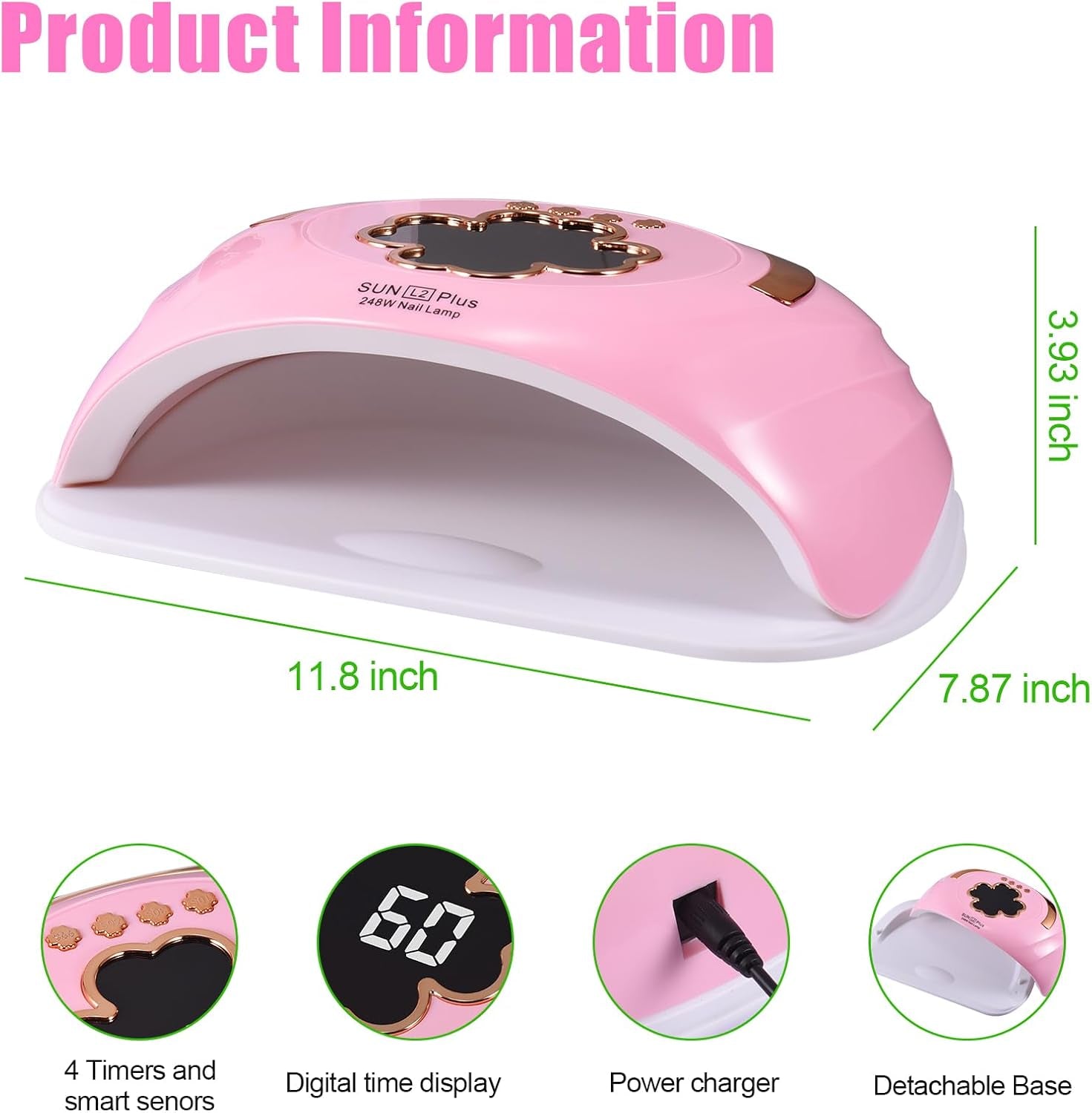 UV LED Nail Lamp for Two Hand, 248W Nail Dryer for Gel Polish, Large Space UV Light for Nails,45 Pcs Lamp Beads and Professional Manicure Phototherapy Lamp with Automatic Sensor(Pink)